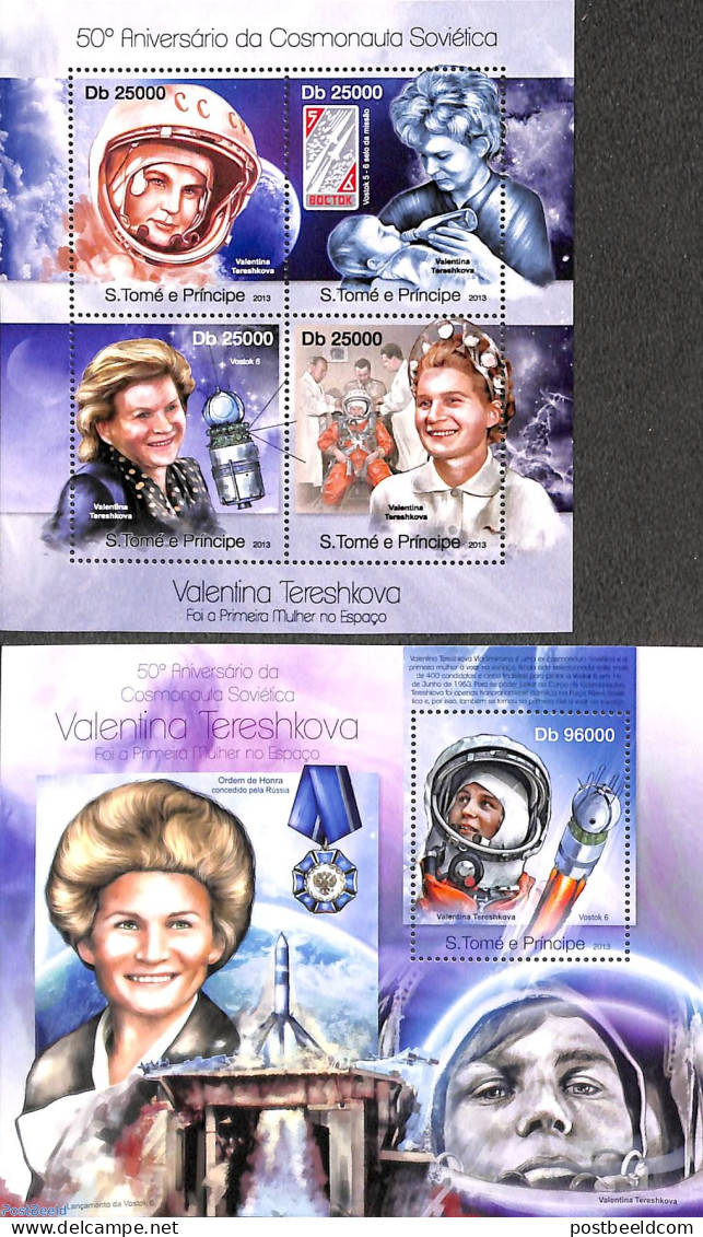 Sao Tome/Principe 2013 Valentina Tereshkova 2 S/s, Mint NH, Transport - Space Exploration - Sao Tome And Principe