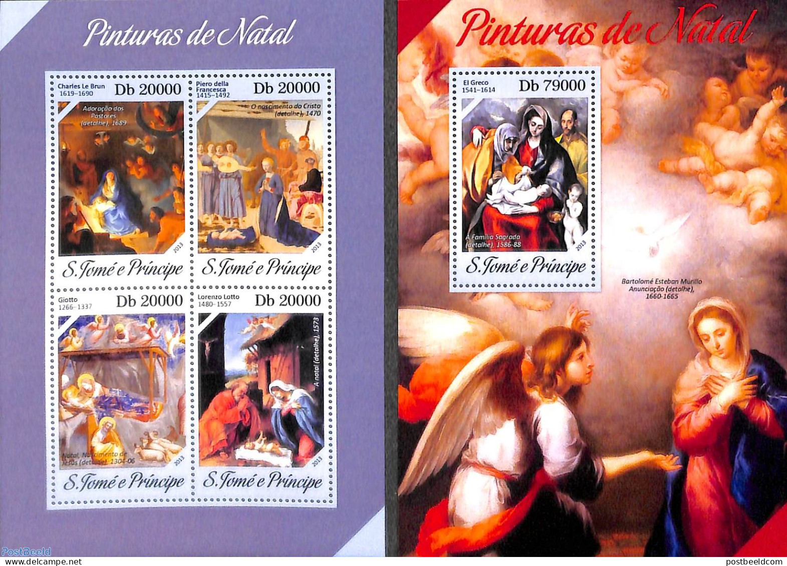 Sao Tome/Principe 2013 Christmas Paintings 2 S/s, Mint NH, Religion - Christmas - Art - Paintings - Natale