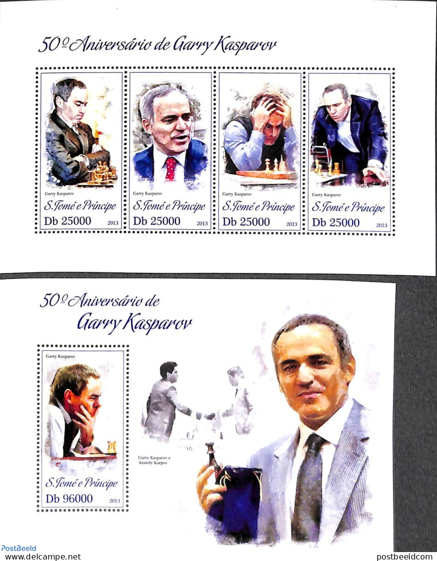 Sao Tome/Principe 2013 Garry Kasparov 2 S/s, Mint NH, Sport - Chess - Schach