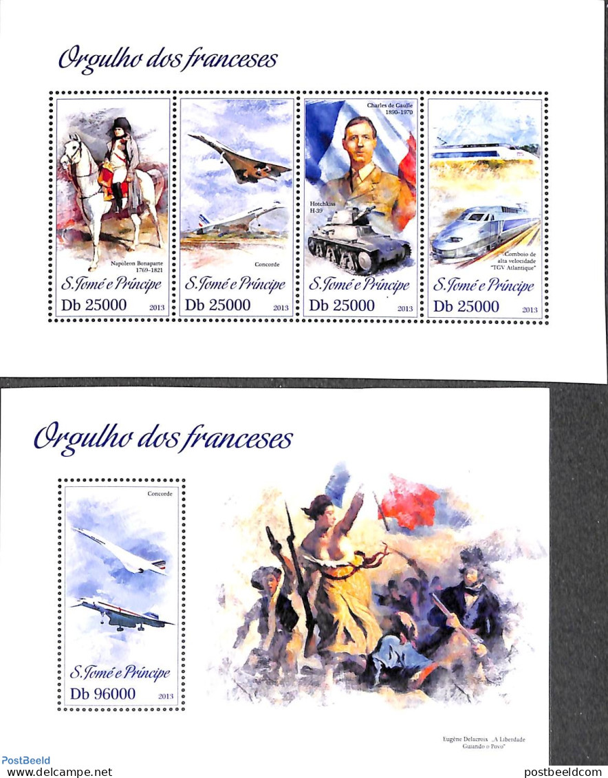 Sao Tome/Principe 2013 France 2 S/s, Mint NH, History - Nature - Transport - Napoleon - World War II - Horses - Concor.. - Napoleón