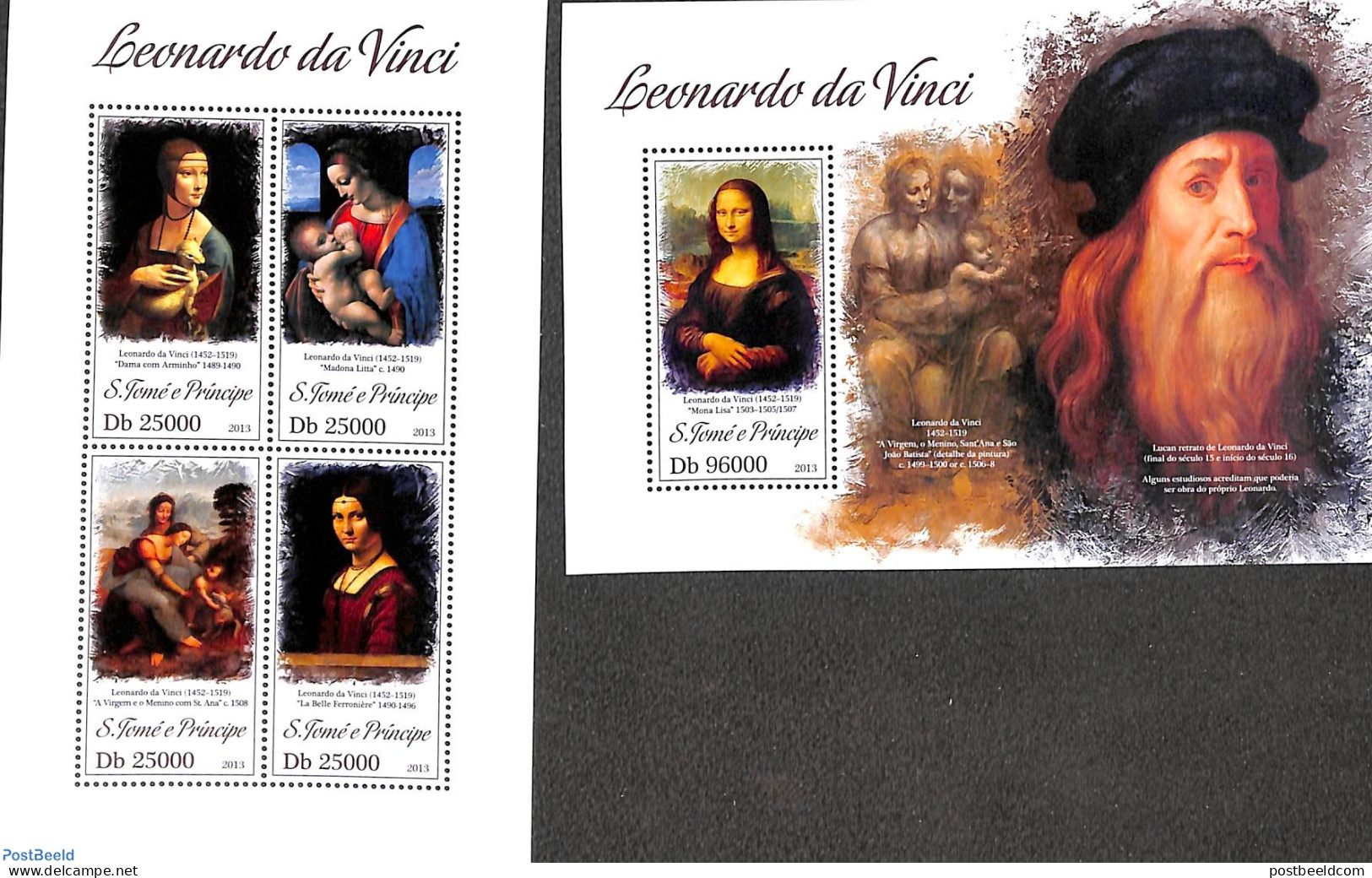 Sao Tome/Principe 2013 Leonardo Da Vinci 2 S/s, Mint NH, Art - Leonardo Da Vinci - Paintings - Sao Tome Et Principe