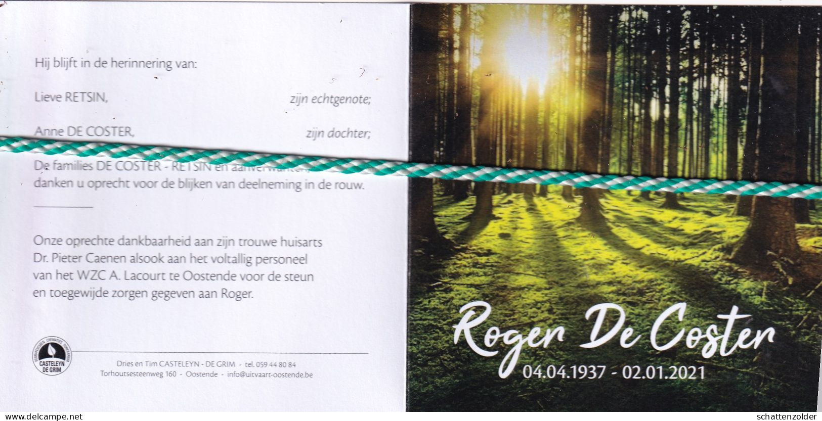 Roger De Coster-Retsin, Bredene 1937, Oostende 2021 - Obituary Notices