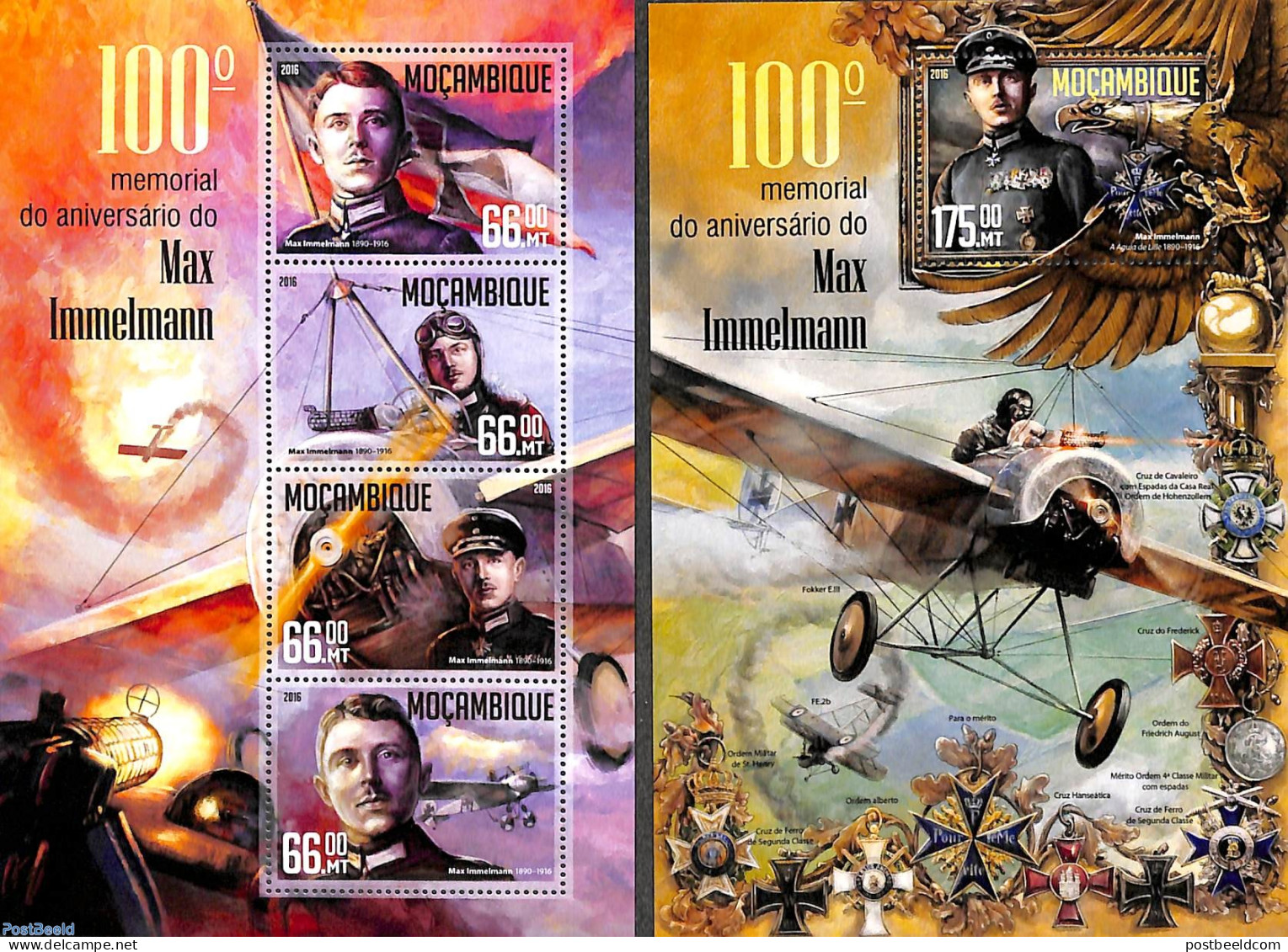 Mozambique 2016 Max  Immelmann 2 S/s, Mint NH, History - Transport - Aircraft & Aviation - World War I - Avions