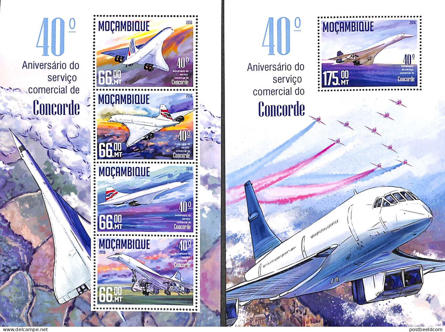 Mozambique 2016 40 Years Concorde 2 S/s, Mint NH, Transport - Concorde - Aircraft & Aviation - Concorde