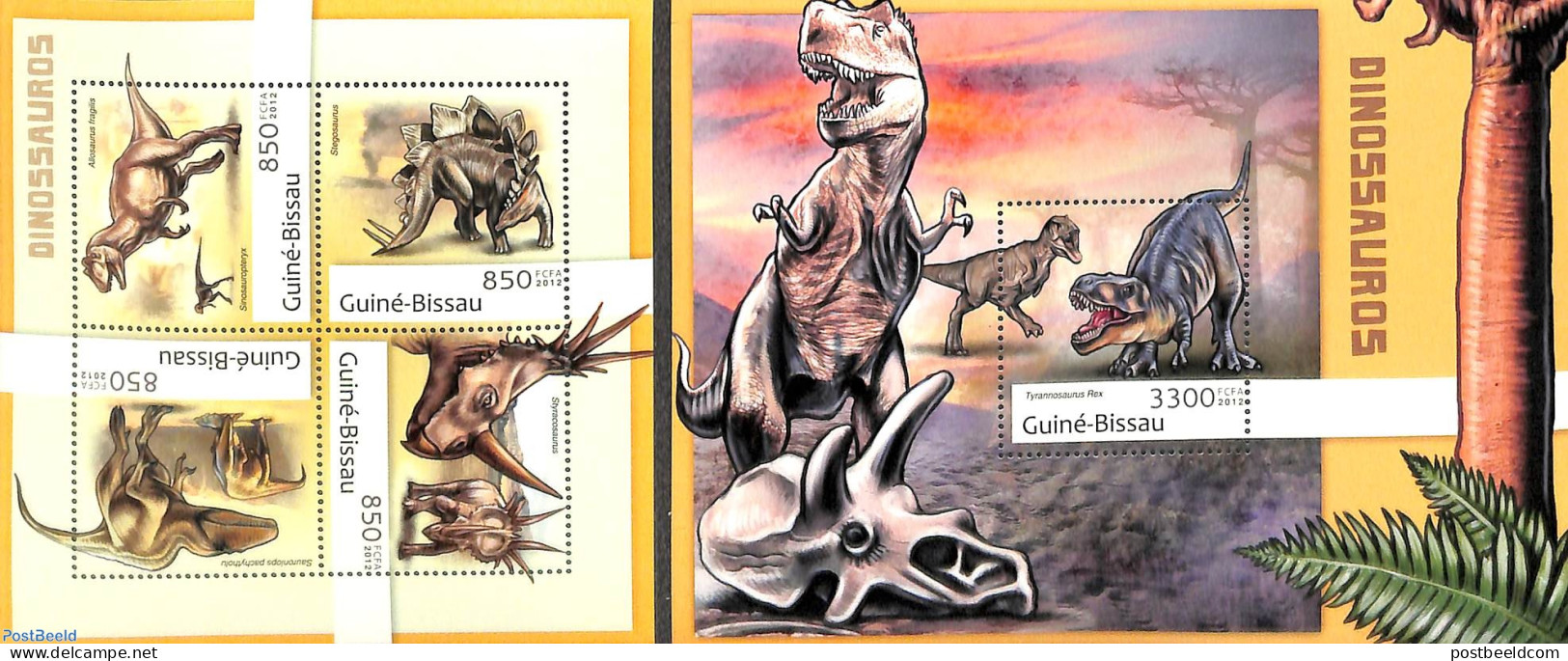 Guinea Bissau 2012 Dinosaurs 2 S/s, Mint NH, Nature - Prehistoric Animals - Vor- U. Frühgeschichte