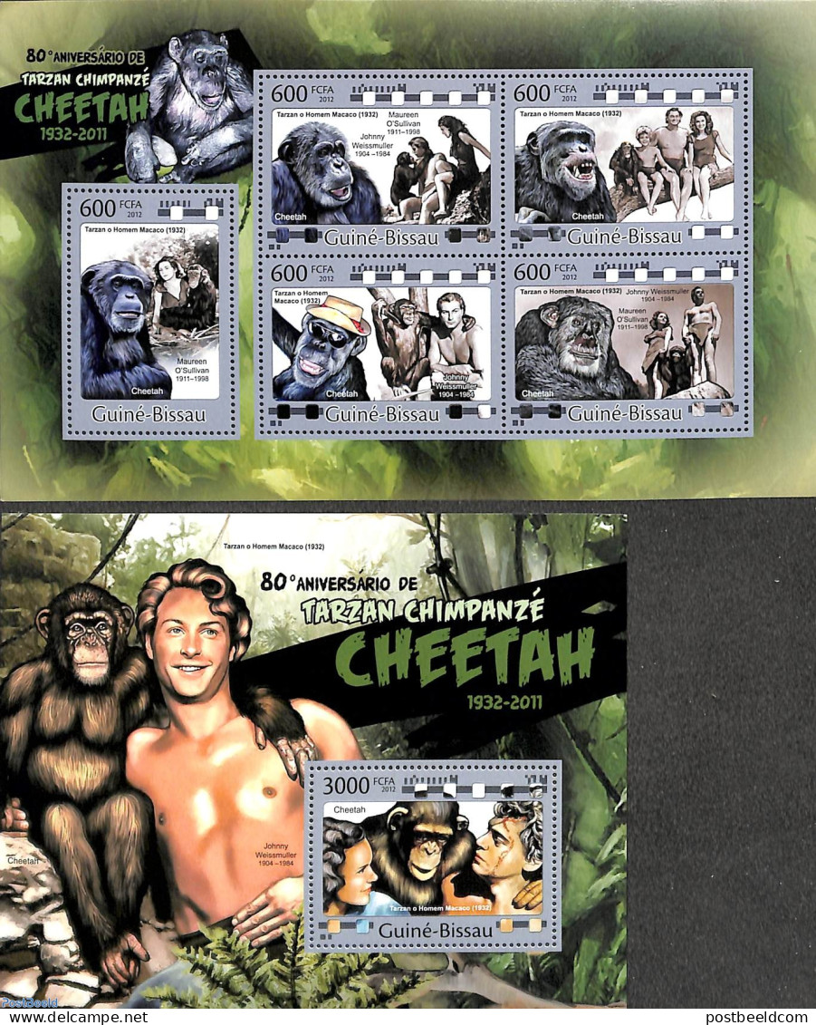 Guinea Bissau 2012 Tarzan & Cheetah 2 S/s, Mint NH, Nature - Performance Art - Monkeys - Movie Stars - Acteurs
