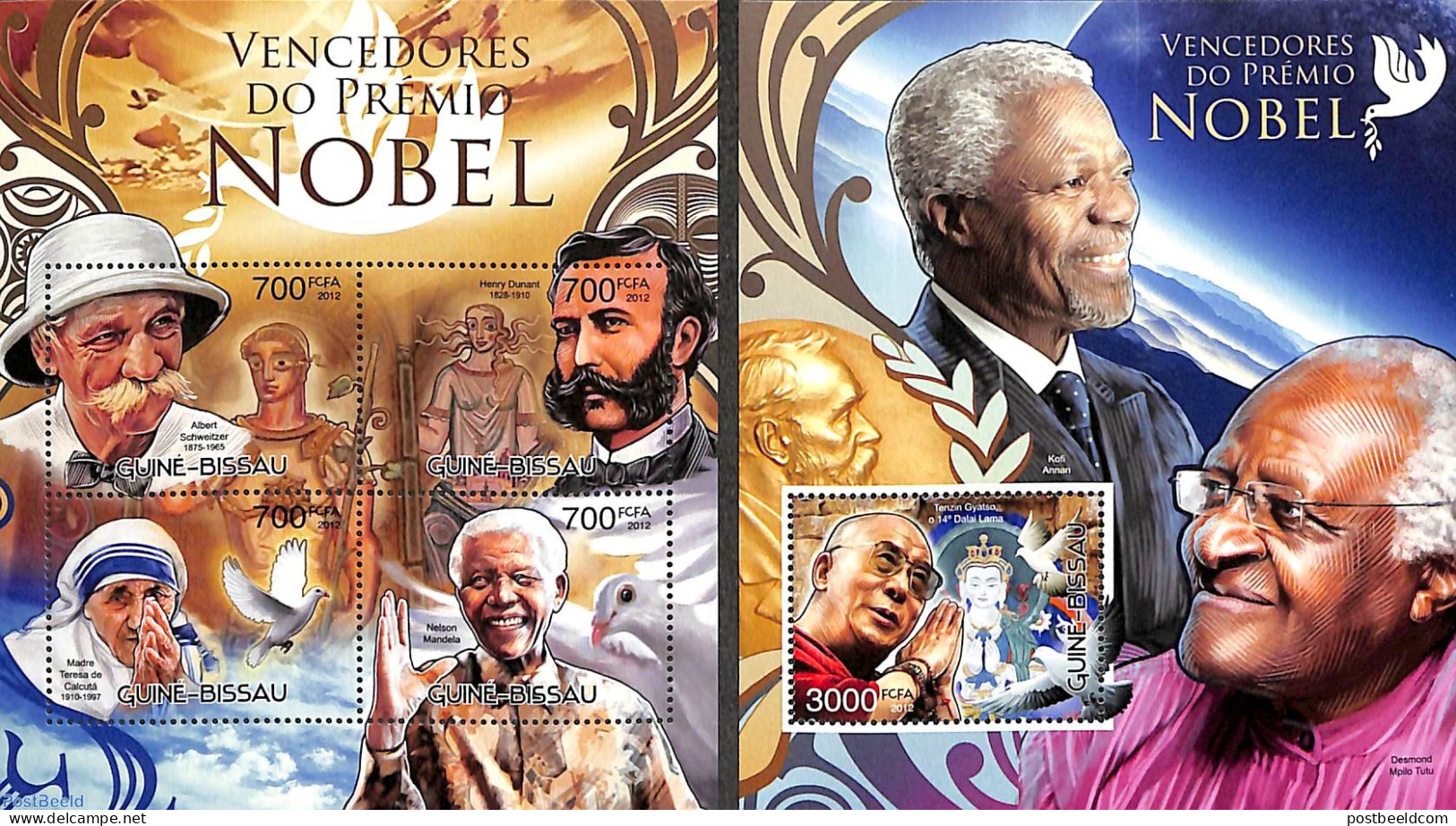 Guinea Bissau 2012 Nobel Prize Winners 2 S/s, Mint NH, Health - History - Nature - Red Cross - Nobel Prize Winners - B.. - Rode Kruis