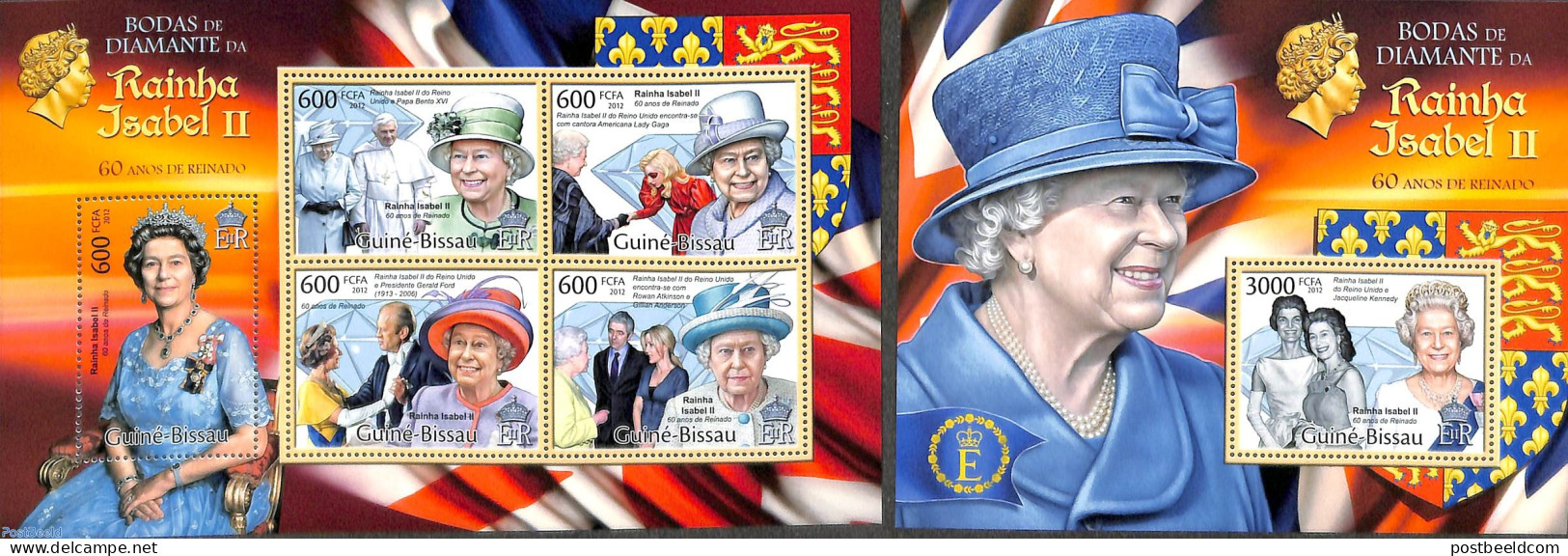 Guinea Bissau 2012 Queen Elizabeth II 2 S/s, Mint NH, History - Kings & Queens (Royalty) - Familles Royales