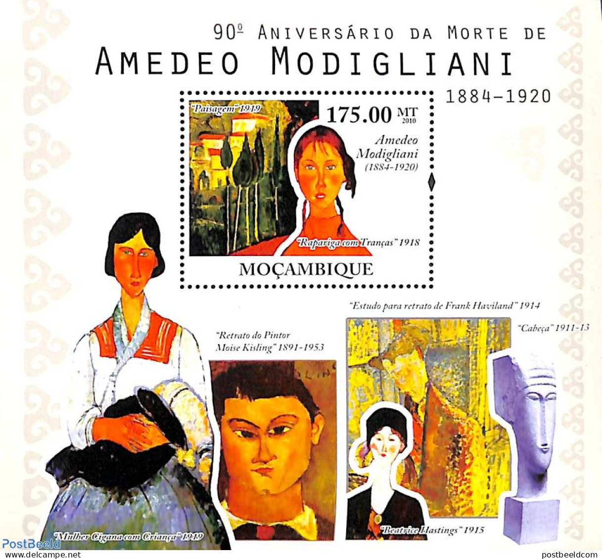 Mozambique 2010 Amedeo Modigliani S/s, Mint NH, Art - Amedeo Modigliani - Modern Art (1850-present) - Paintings - Mozambique