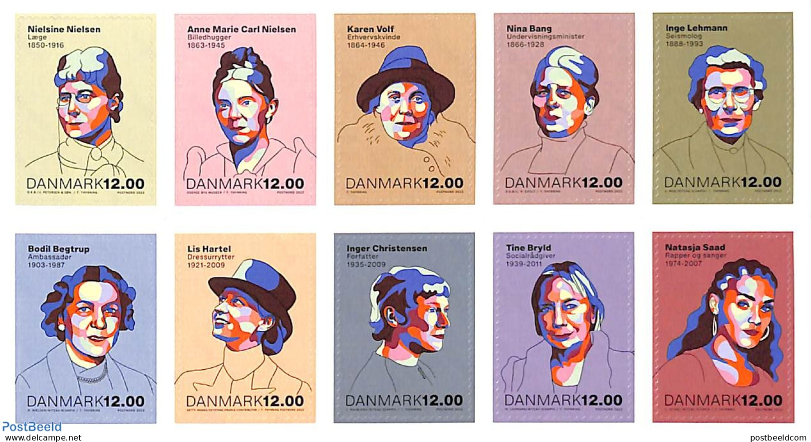 Denmark 2022 Remarkable Women 10v In Foil Booklet, Mint NH, History - Performance Art - Politicians - Women - Music - Neufs