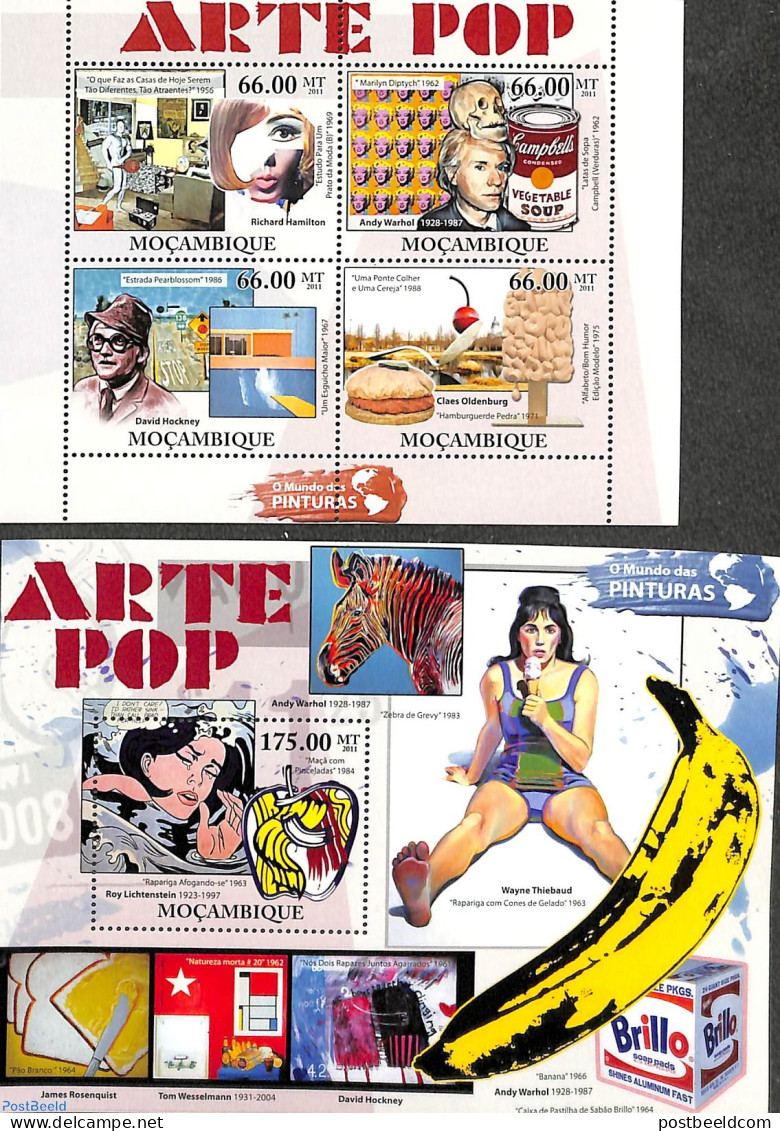 Mozambique 2011 Pop Art 2 S/s, Mint NH, Performance Art - Marilyn Monroe - Art - Comics (except Disney) - Modern Art (.. - Comics