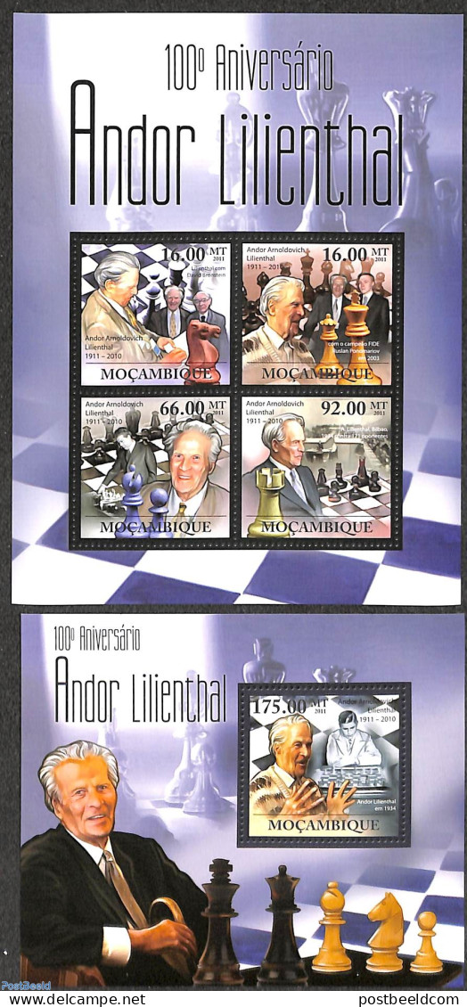Mozambique 2011 Andor Lilienthal 2 S/s, Mint NH, Sport - Chess - Scacchi
