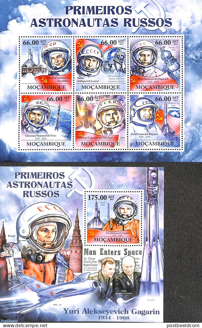 Mozambique 2011 Russian Astronauts 2 S/s, Mint NH, Transport - Space Exploration - Mozambique