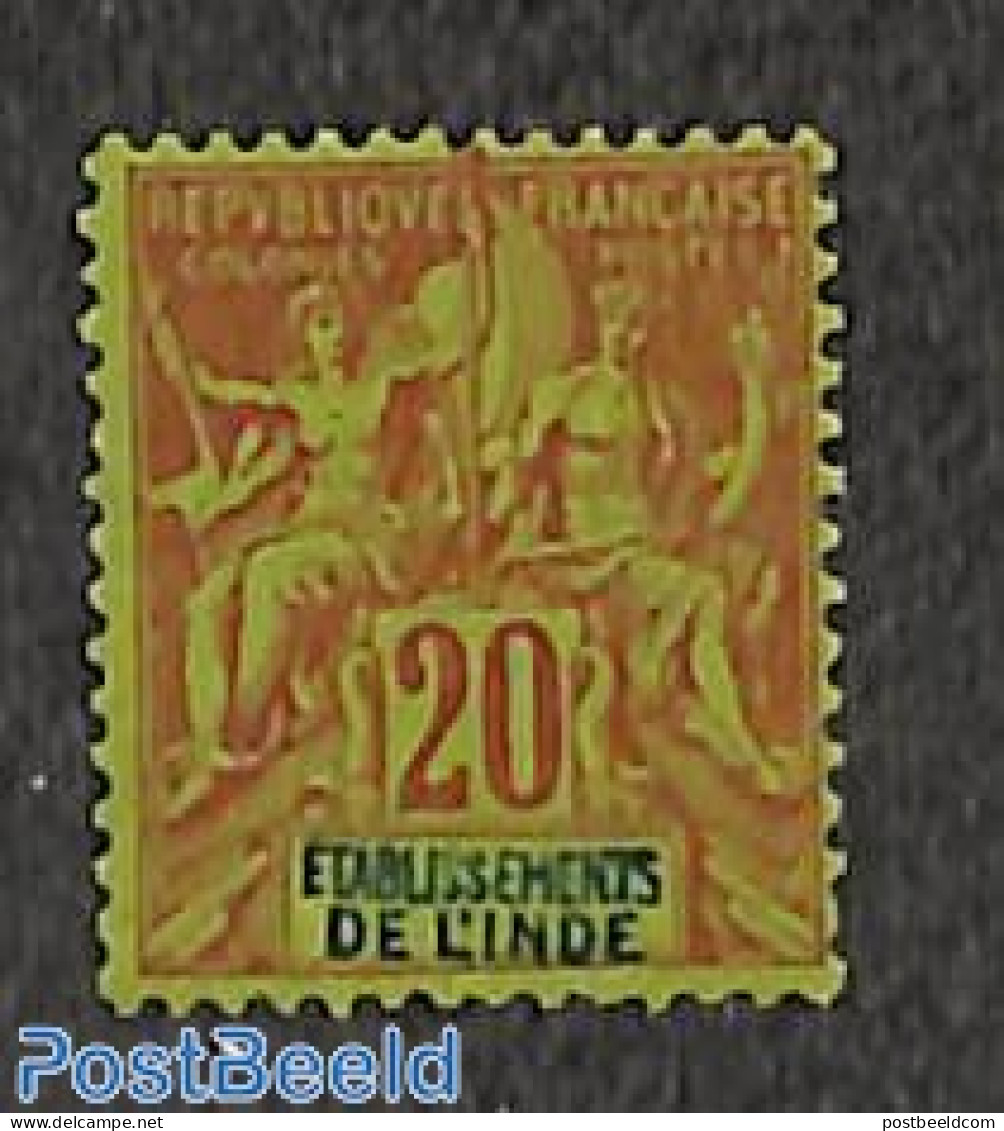 French India 1892 20c, Stamp Out Of Set, Unused (hinged) - Nuovi