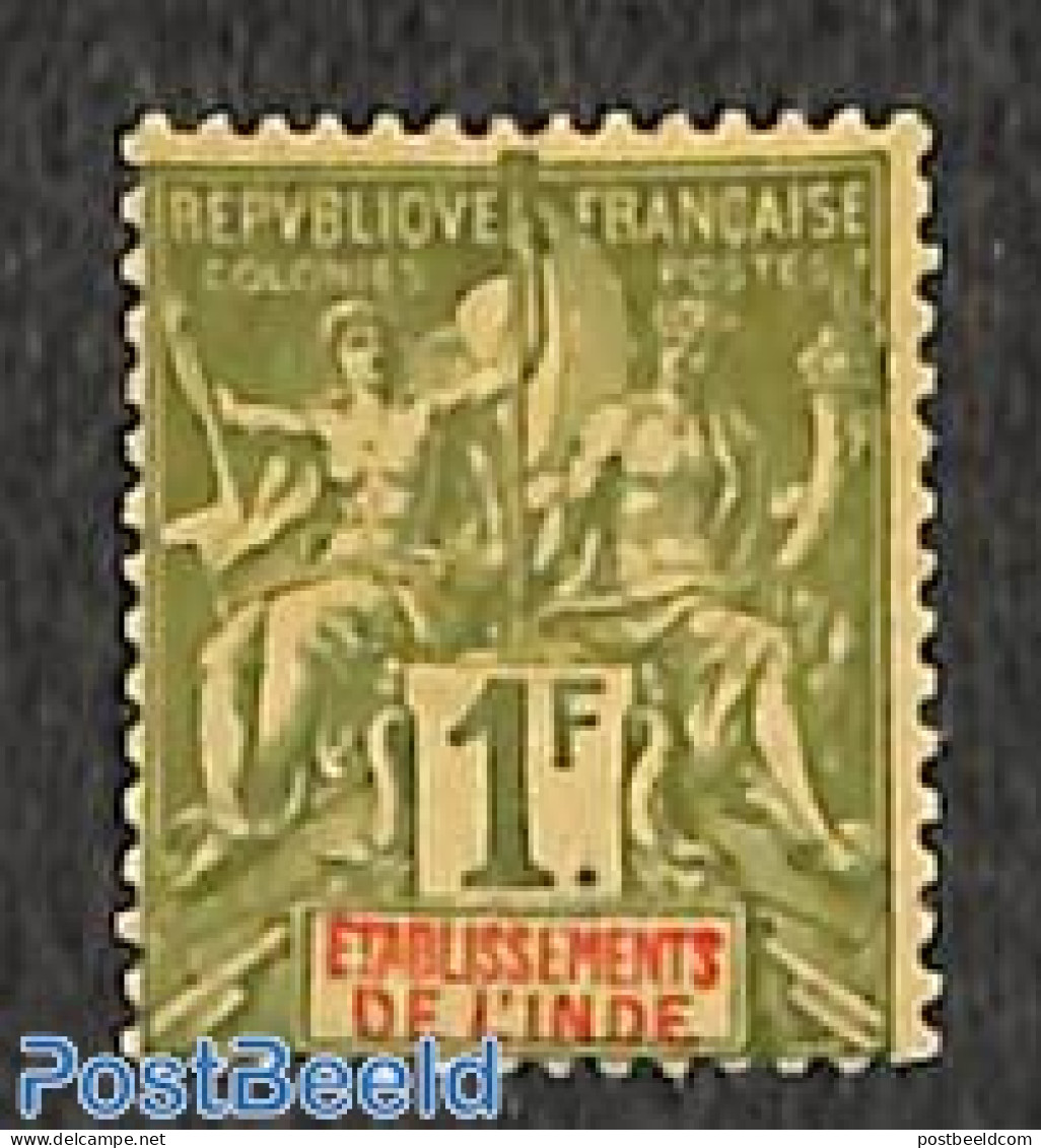 French India 1892 1Fr, Stamp Out Of Set, Unused (hinged) - Nuevos