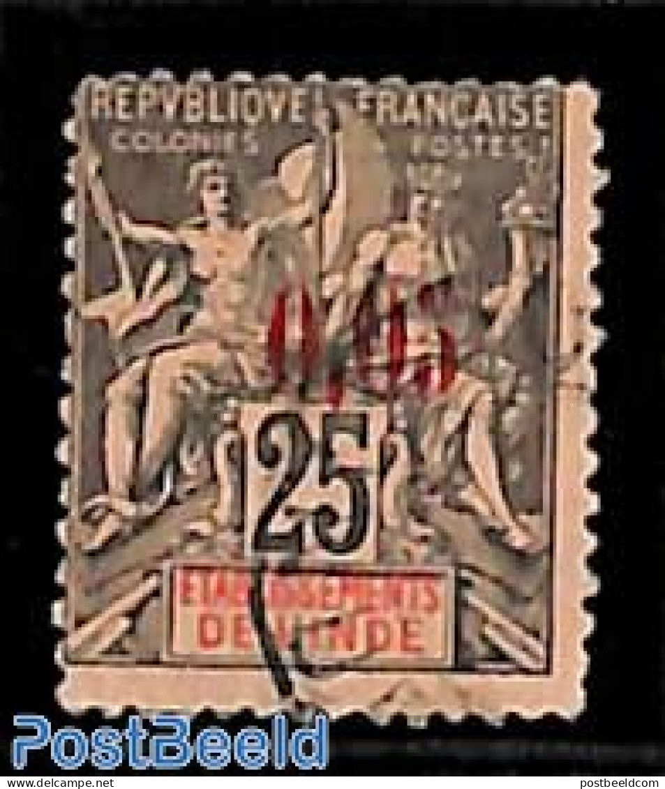 French India 1900 0.05 On 25c, Used, Used Stamps - Gebruikt