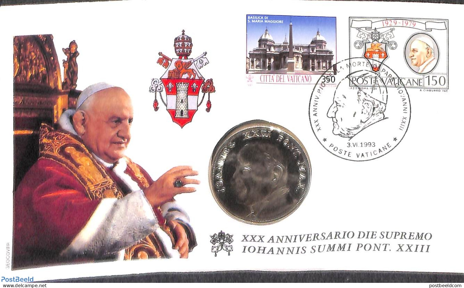 Vatican 1993 Cover With Stamps + Silver Token, Postal History, Religion - Pope - Brieven En Documenten