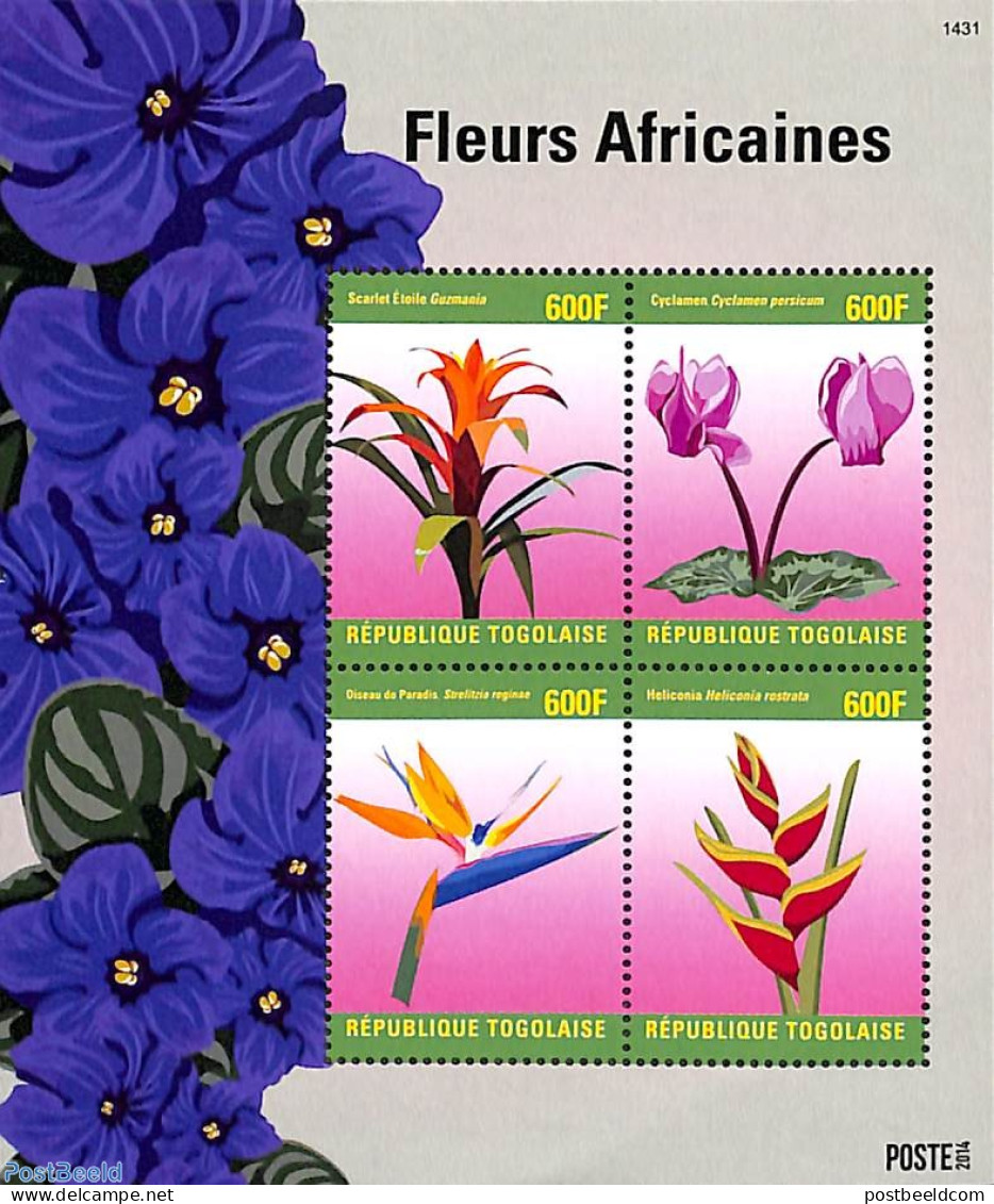 Togo 2014 Flowers 4v M/s, Mint NH, Nature - Flowers & Plants - Togo (1960-...)