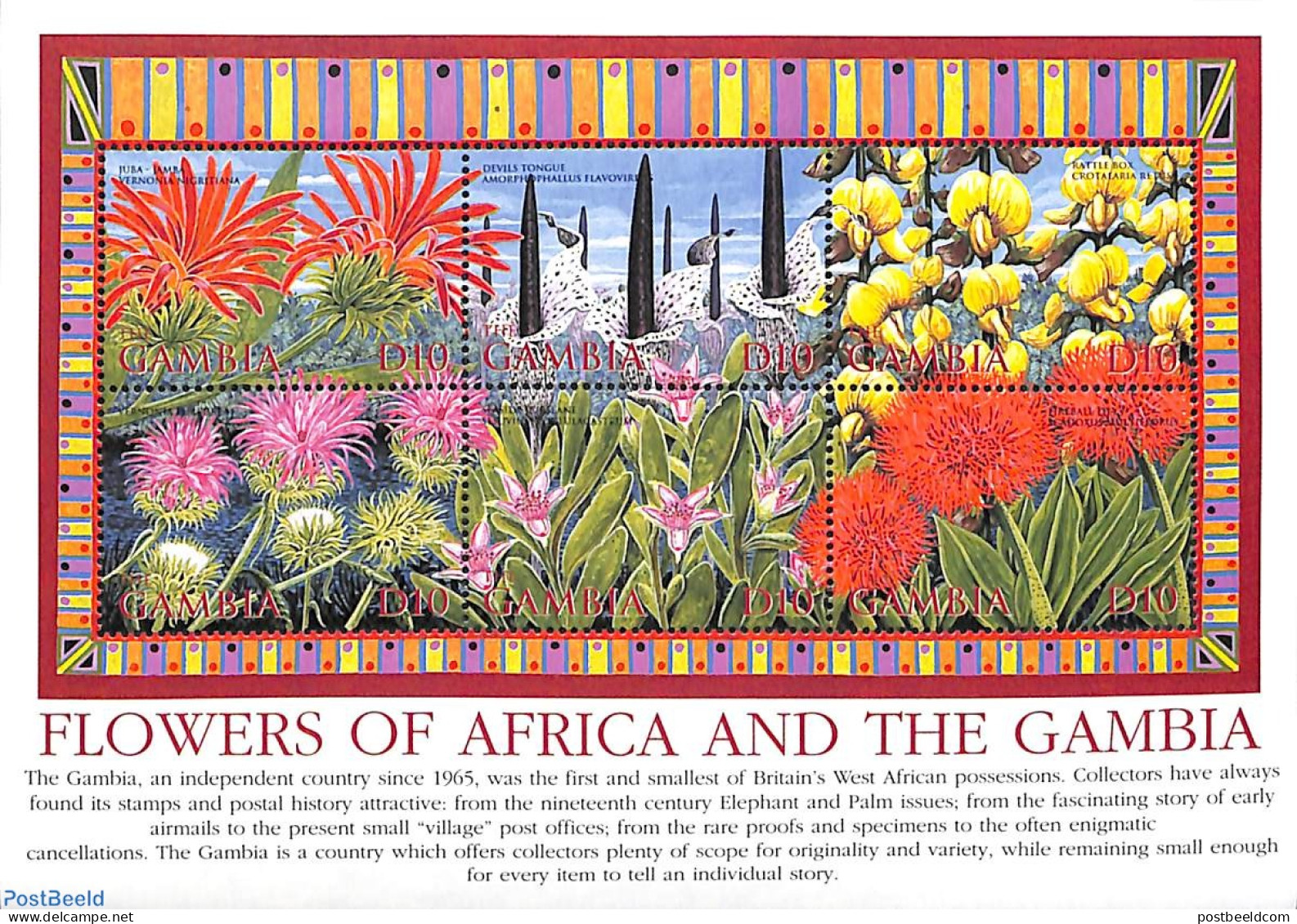 Gambia 2002 Flowers 6v M/s, Mint NH, Nature - Flowers & Plants - Gambia (...-1964)