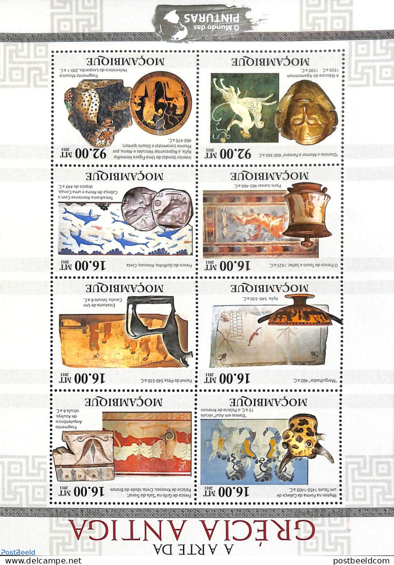 Mozambique 2011 Ancient Greece 8v M/s, Mint NH, History - Archaeology - Art - Art & Antique Objects - Ceramics - Sculp.. - Archaeology