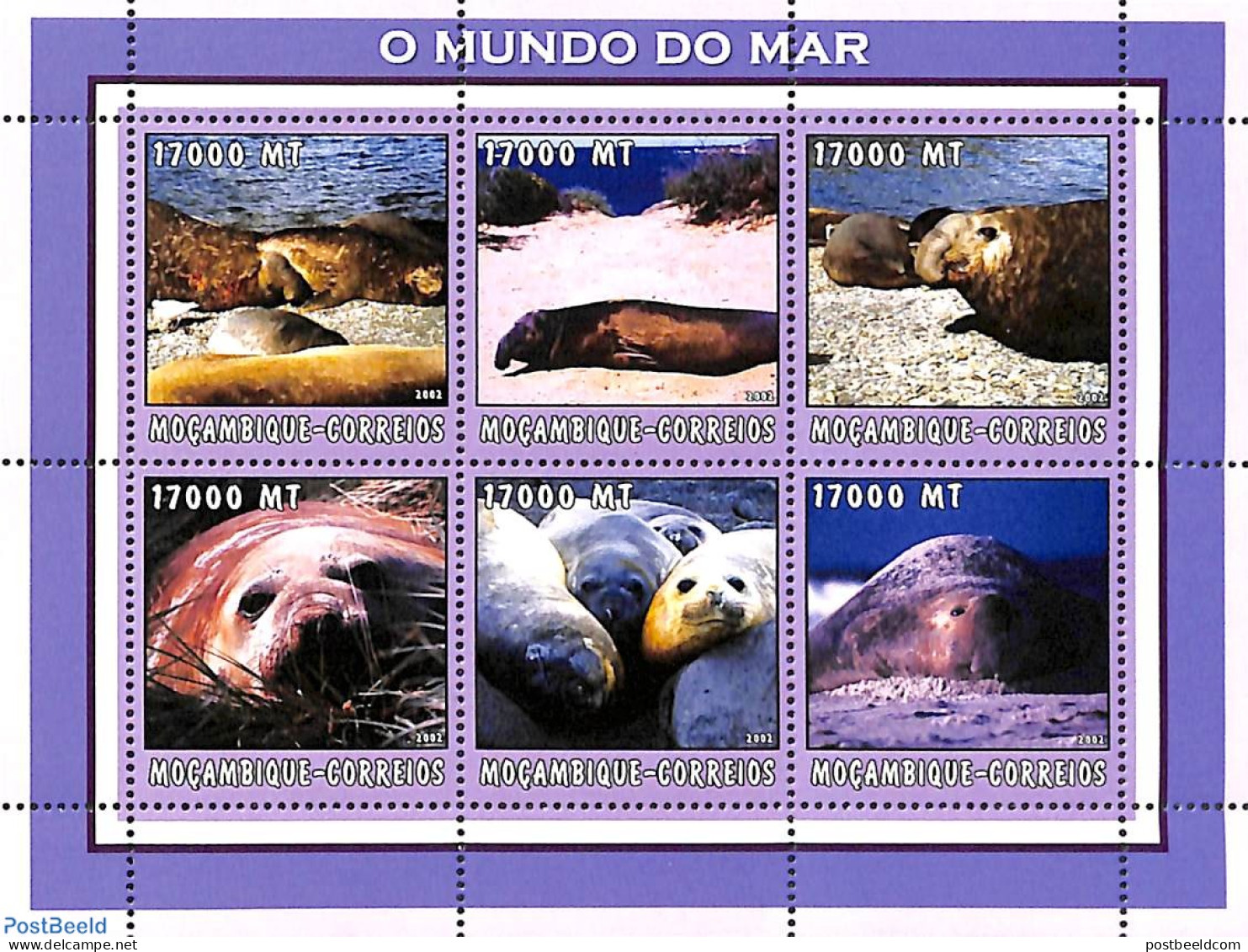 Mozambique 2002 Sea Mammals 6v M/s, Mint NH, Nature - Sea Mammals - Mozambique