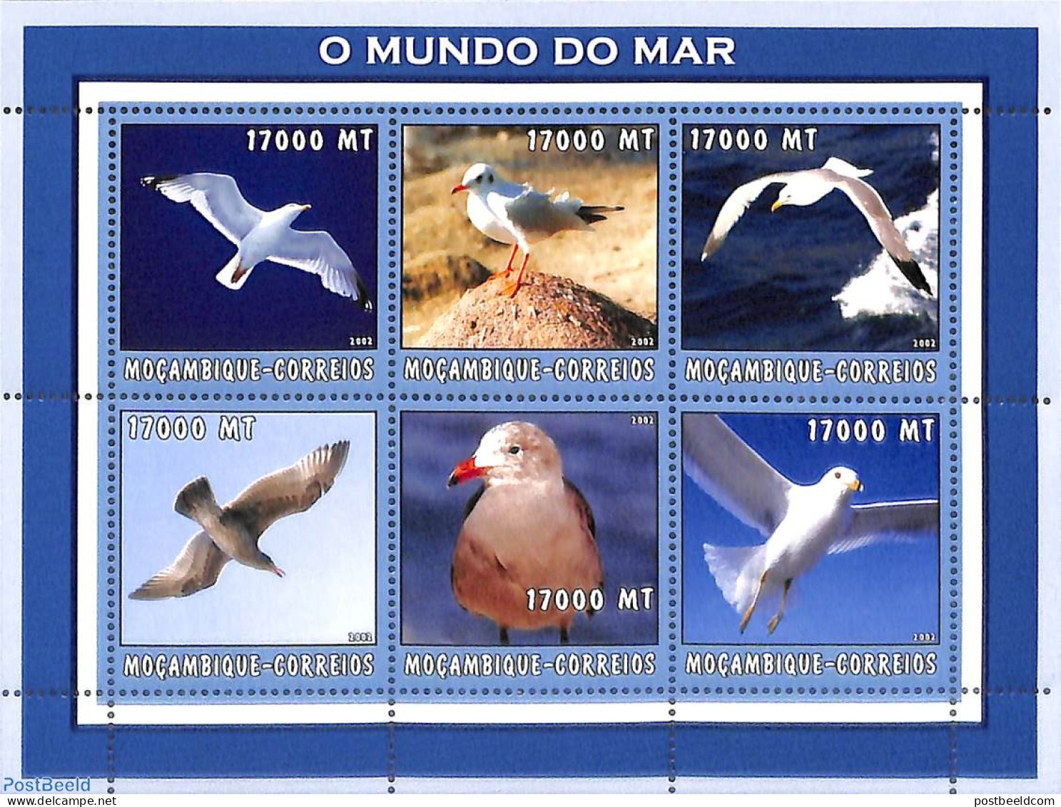 Mozambique 2002 Seagull 6v M/s, Mint NH, Nature - Birds - Mozambique