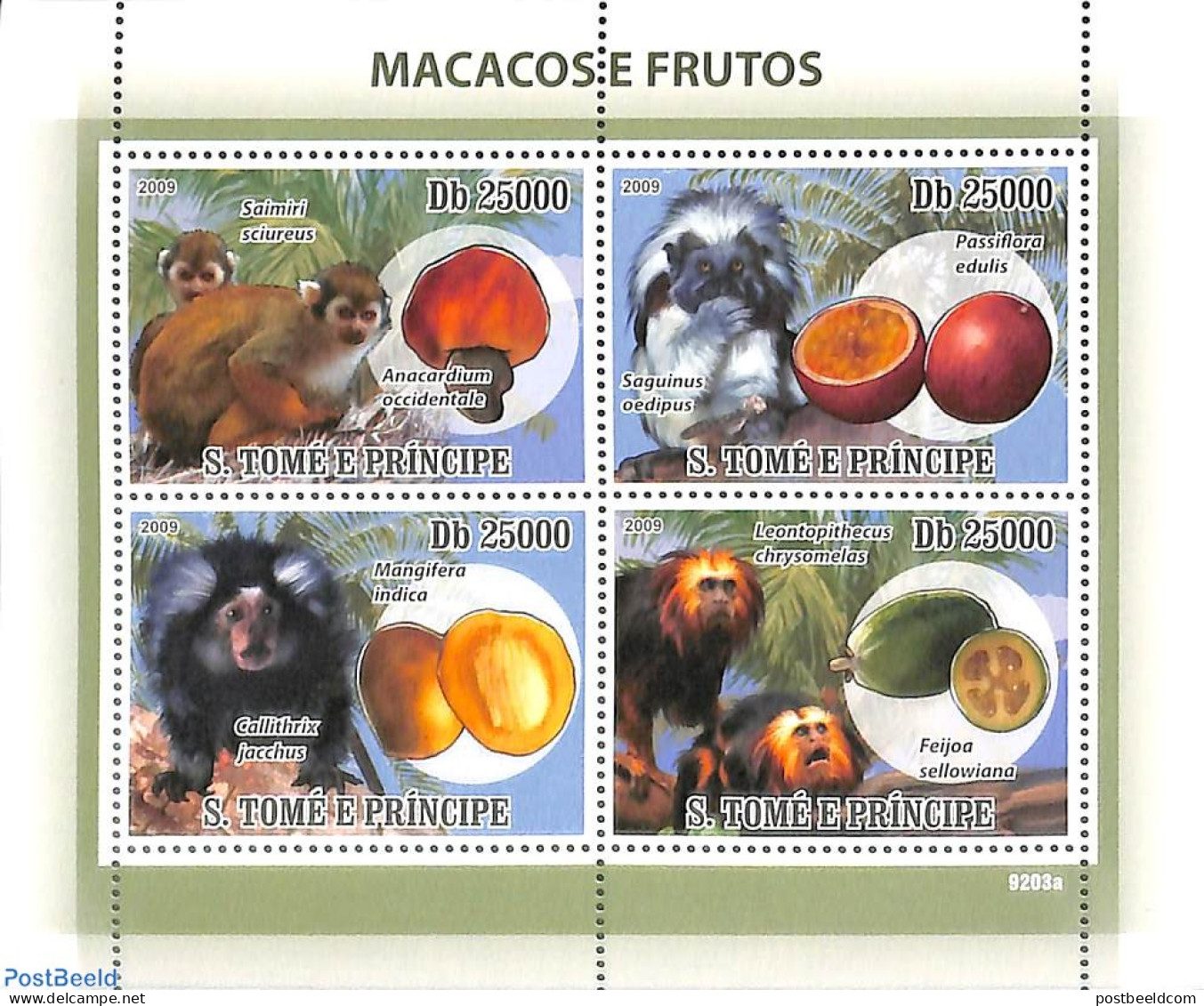 Sao Tome/Principe 2009 Monkeys 4v M/s, Mint NH, Nature - Animals (others & Mixed) - Monkeys - Sao Tomé Y Príncipe