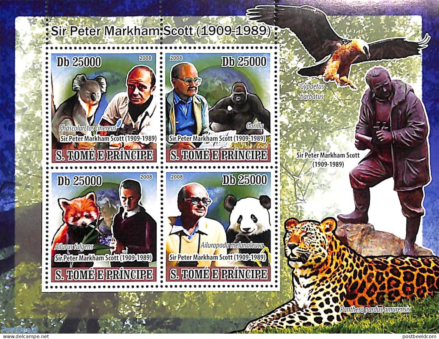 Sao Tome/Principe 2008 Sir Peter Markham Scott 4v M/s, Mint NH, Nature - Animals (others & Mixed) - Monkeys - Pandas - Sao Tome And Principe