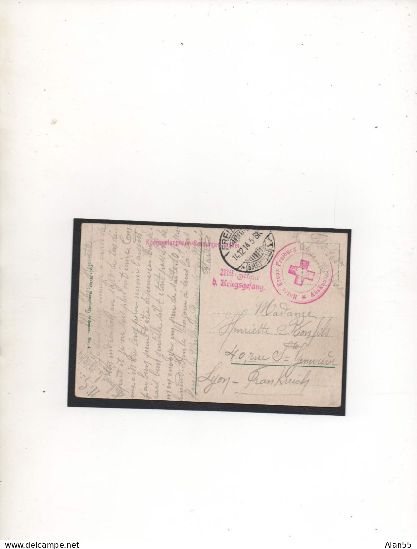 ALLEMAGNE,1914, ROTES KREUZ ,FREIBURG VIA FRANCE - Prisoners Of War Mail