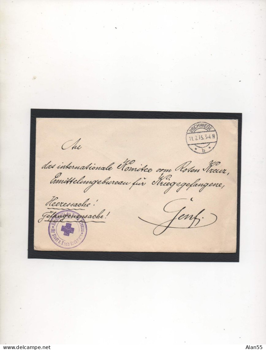 ALLEMAGNE,1915, ROTES KREUZ ,ESCHWEGE, VIA SUISSE, CORRESPONDANCE PRISONNIERS DE GUERRE - Kriegsgefangenenpost