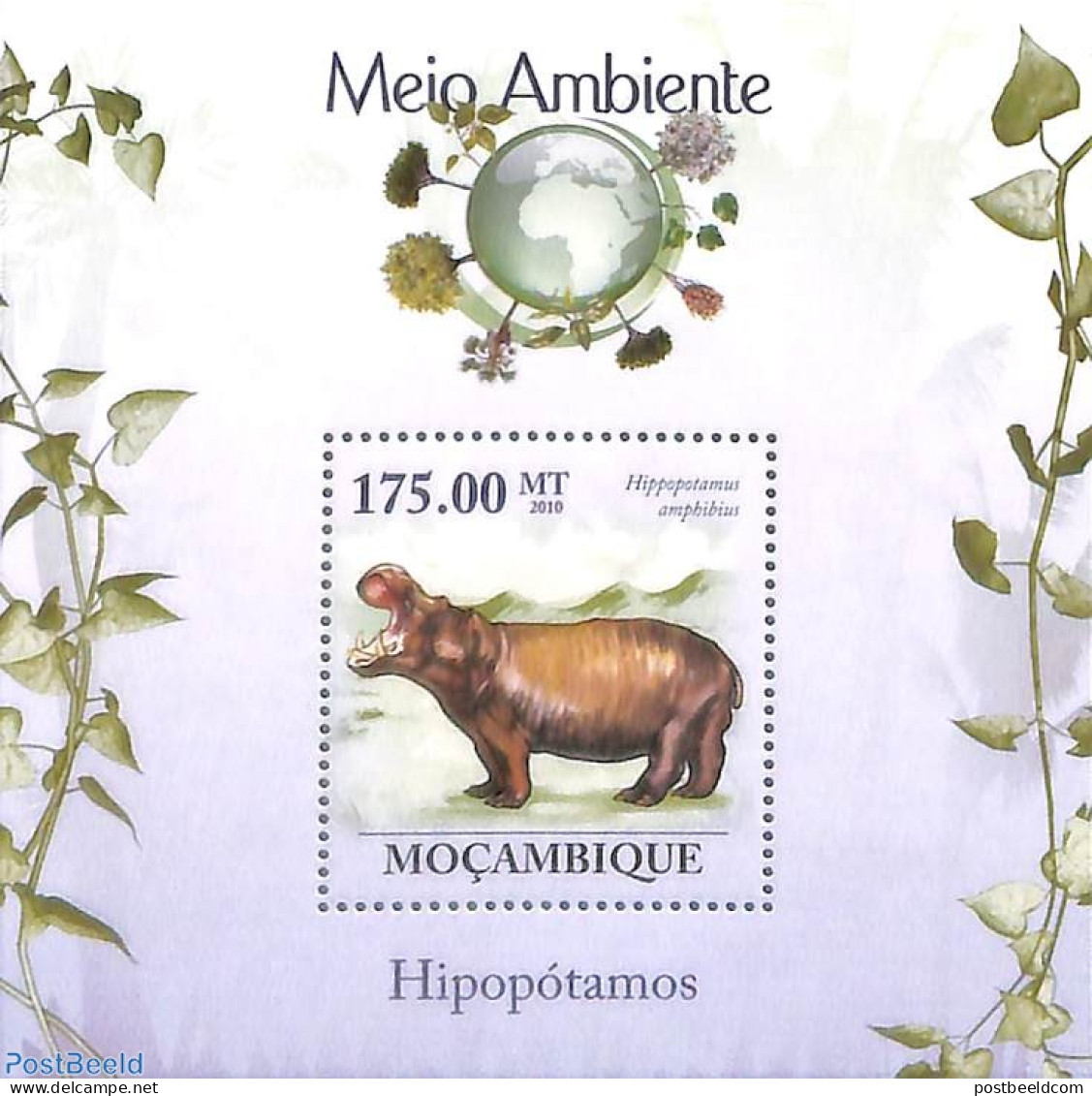 Mozambique 2010 Hippo S/s, Mint NH, Nature - Animals (others & Mixed) - Hippopotamus - Mozambico