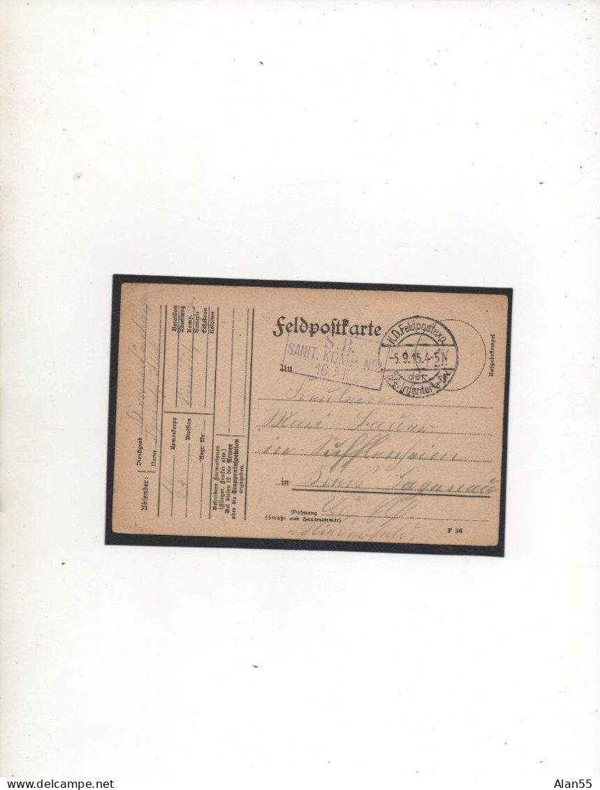ALLEMAGNE,1915,SANIT. KOMP.N°2 - Prisoners Of War Mail