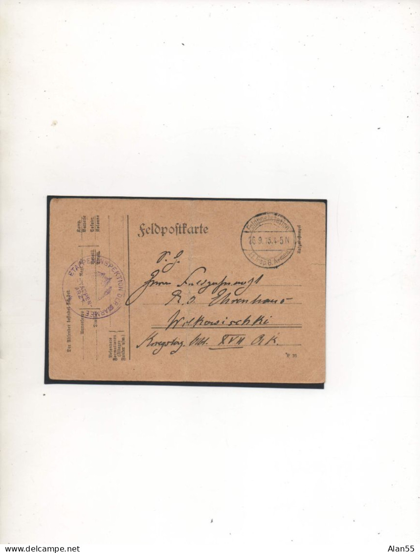 ALLEMAGNE,1915, ETAPPENINSPEKTION DER 8 ARMEE - Gevangenenpost