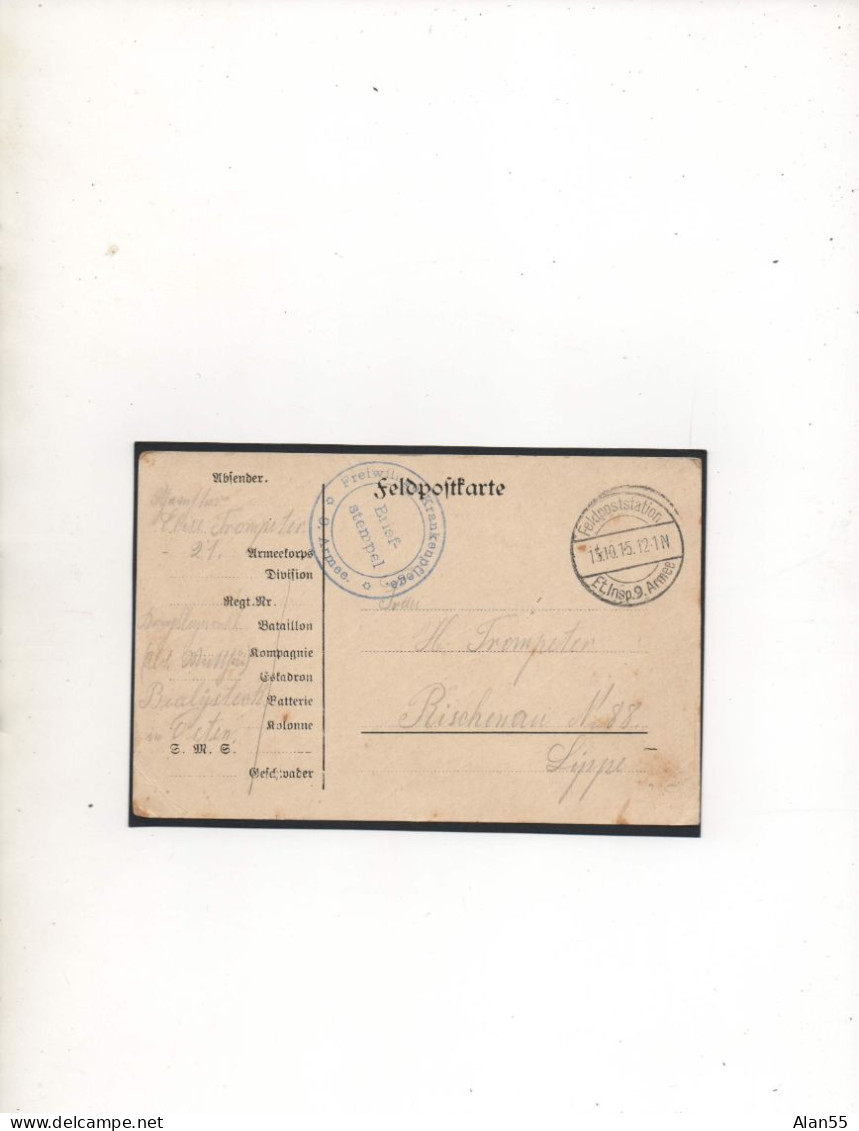 ALLEMAGNE,1915, FREIWILIGE KRANKENPFLEGE 9.ARMEE - Prisoners Of War Mail