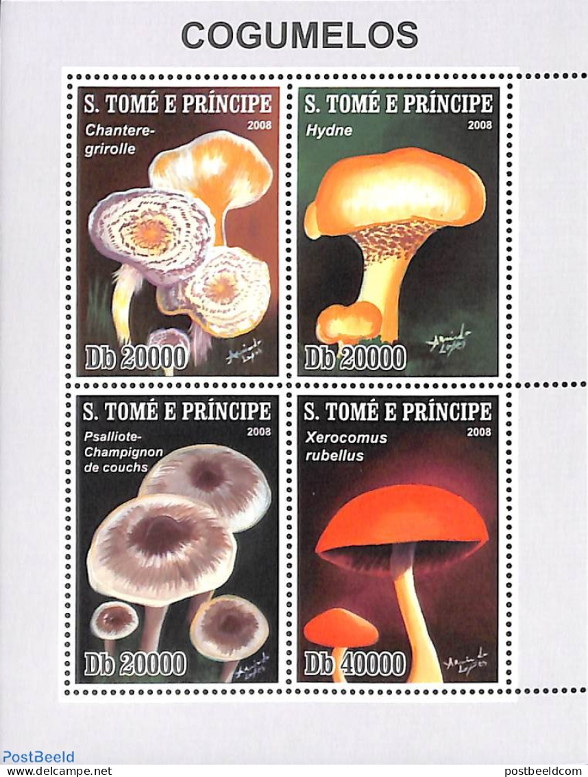 Sao Tome/Principe 2008 Mushrooms 4v M/s, Mint NH, Nature - Mushrooms - Champignons