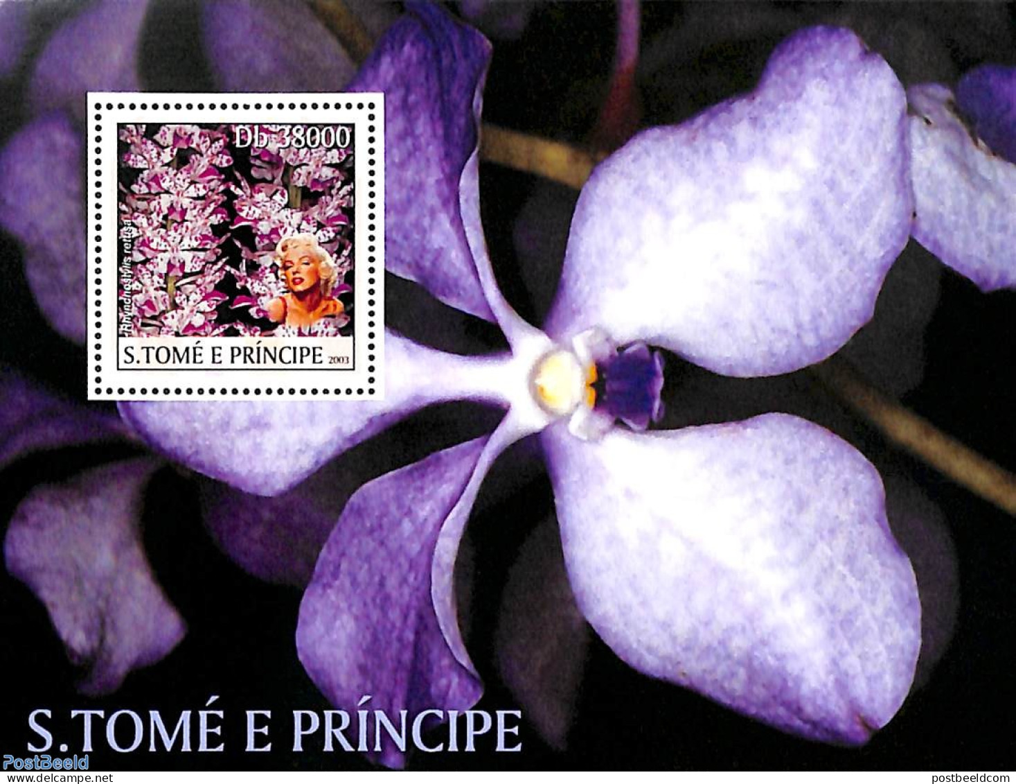 Sao Tome/Principe 2003 Orchids, Marilyn Monroe S/s, Mint NH, Nature - Performance Art - Flowers & Plants - Orchids - M.. - São Tomé Und Príncipe