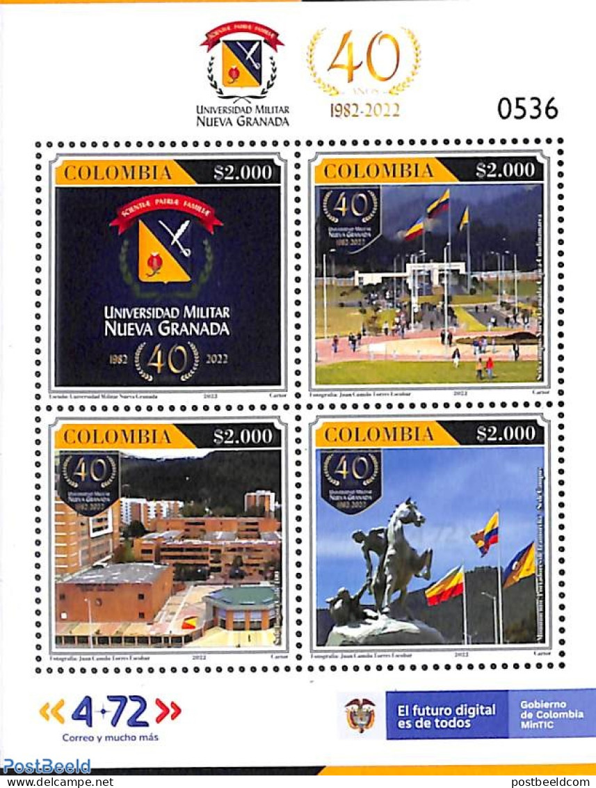 Colombia 2022 40 Years Military University 4v M/s, Mint NH, History - Nature - Science - Militarism - Horses - Educati.. - Militaria