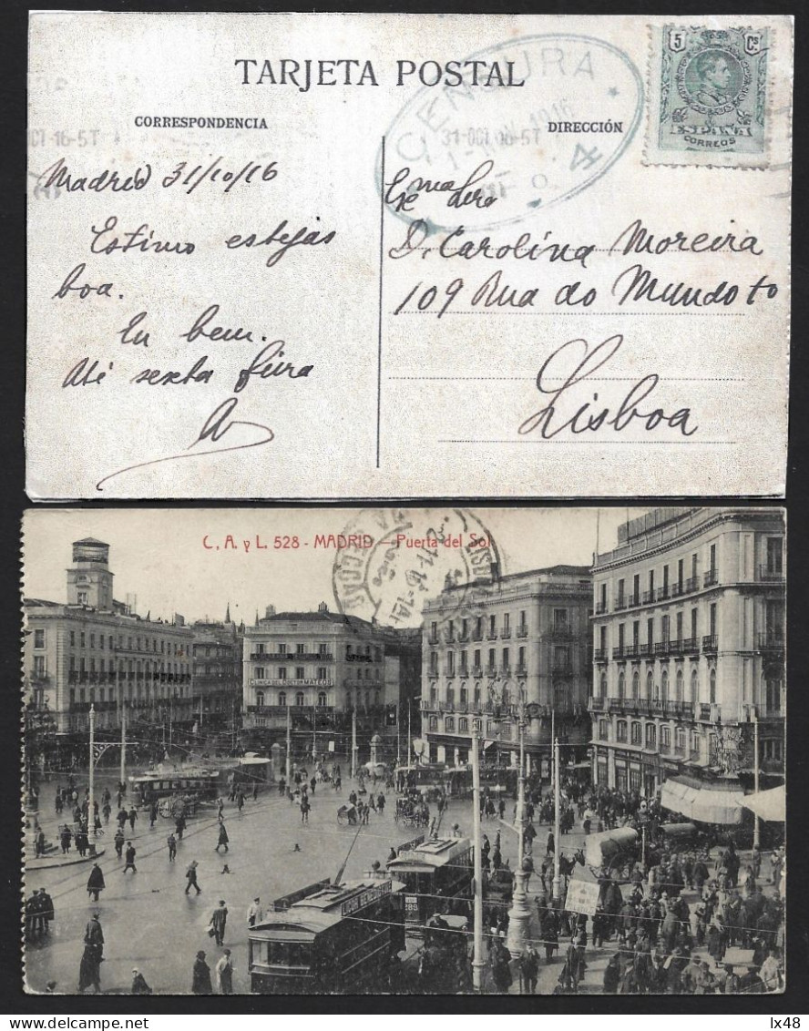 Postcard Ponta Do Sol In Madrid, Spain With 'Censorship Nº. 4 Of 1916' From Lisbon. Postal De Ponta Do Sol En Madrid, Es - 1. Weltkrieg