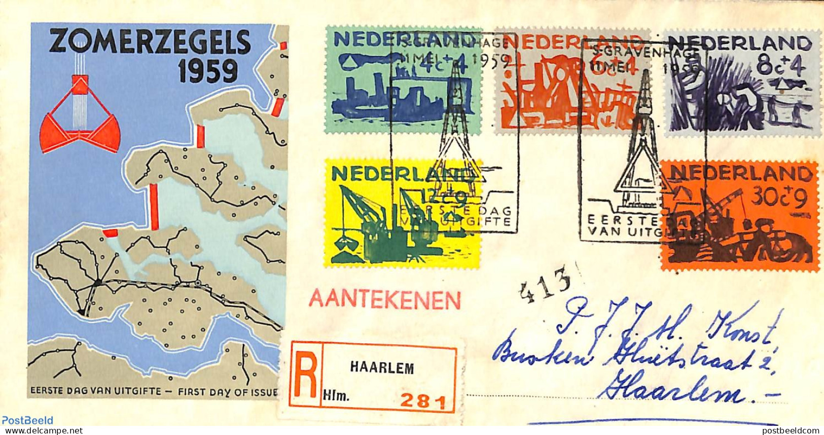 Netherlands 1959 Summer Welfare 5v, FDC, Closed Flap, First Day Cover - Brieven En Documenten