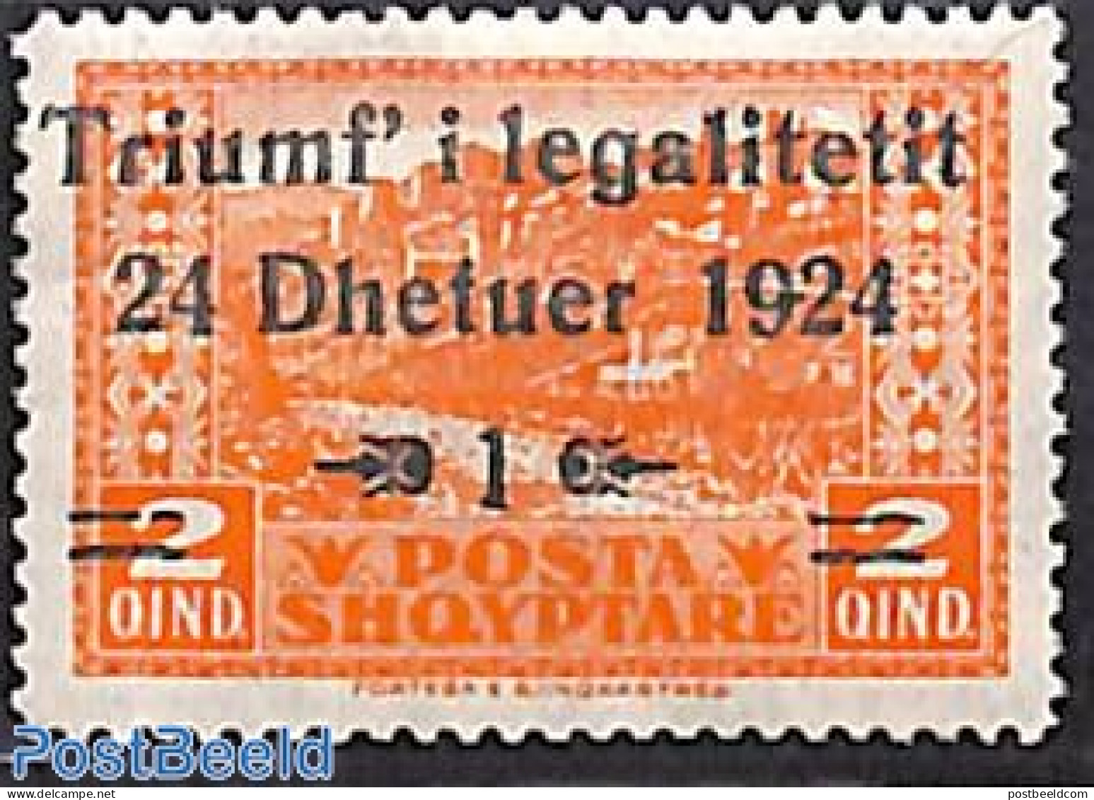 Albania 1925 1q On 2q, , Stamp Out Of Set, Mint NH - Albanie