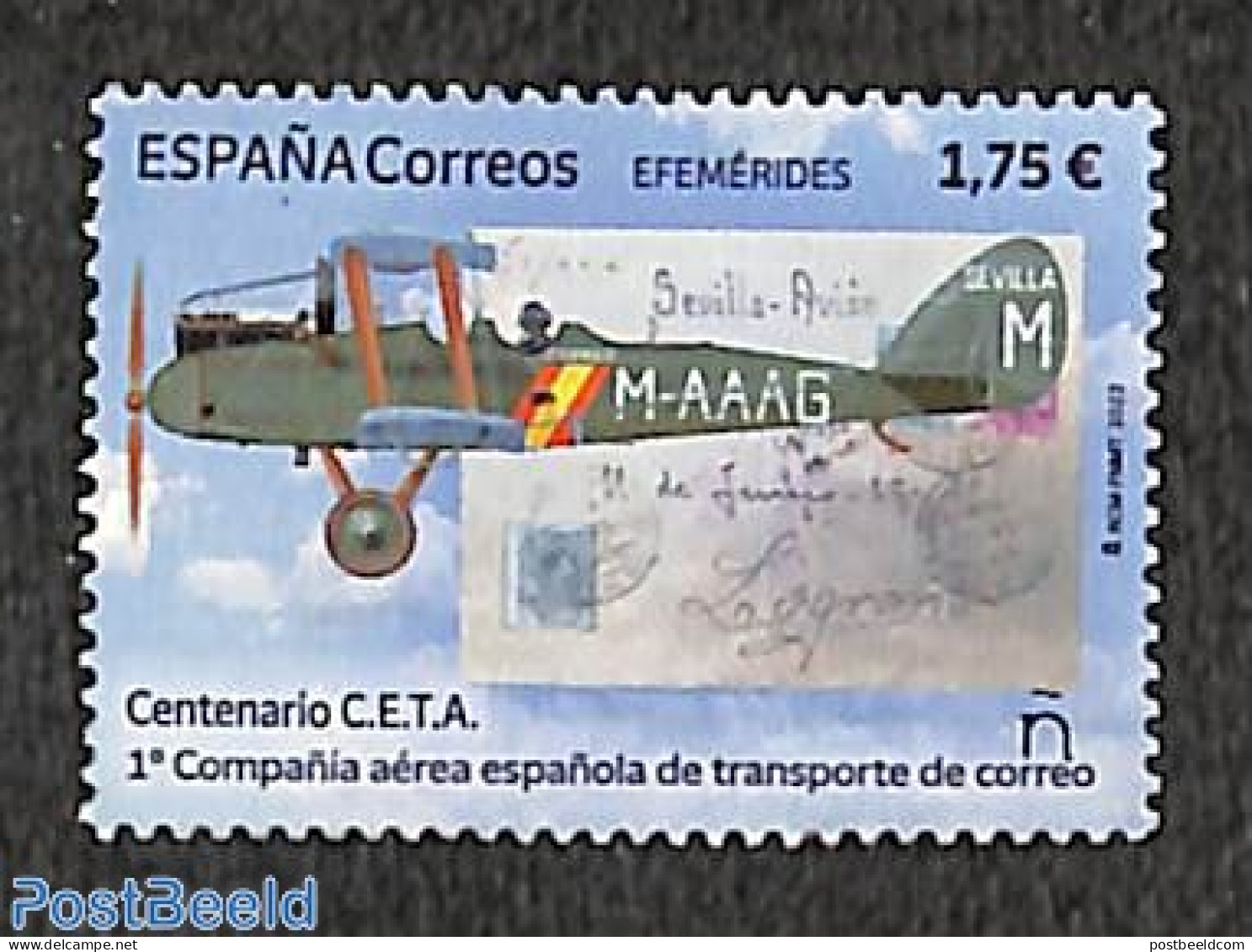 Spain 2022 C.E.T.A. Centenary 1v, Mint NH, Transport - Post - Stamps On Stamps - Aircraft & Aviation - Ungebraucht