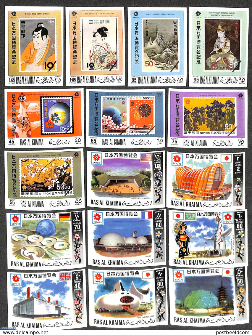 Ras Al-Khaimah 1970 World Expo 8v, Imperforated, Mint NH, Various - Stamps On Stamps - World Expositions - Art - Moder.. - Francobolli Su Francobolli