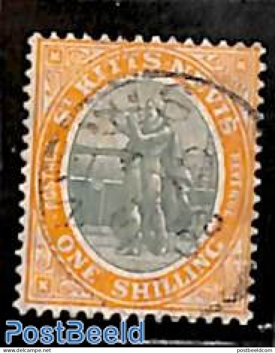 St Kitts/Nevis/Anguilla 1905 1sh, WM Mult.Crown-CA, Stamp Out Of Set, Used Stamps, History - Explorers - Explorers