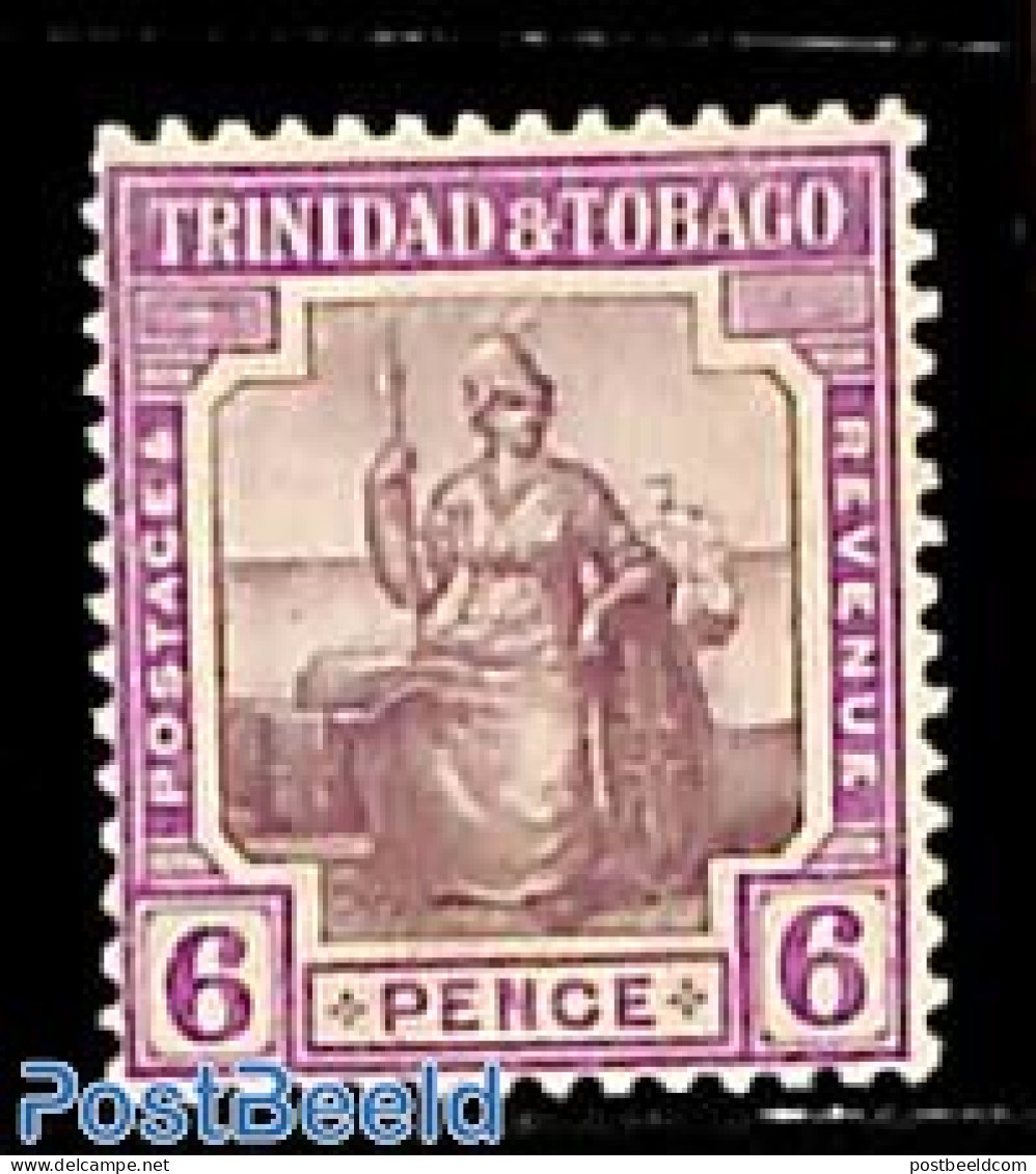 Trinidad & Tobago 1913 6d, WM Crown-CA, Stamp Out Of Set, Unused (hinged) - Trinidad Y Tobago (1962-...)