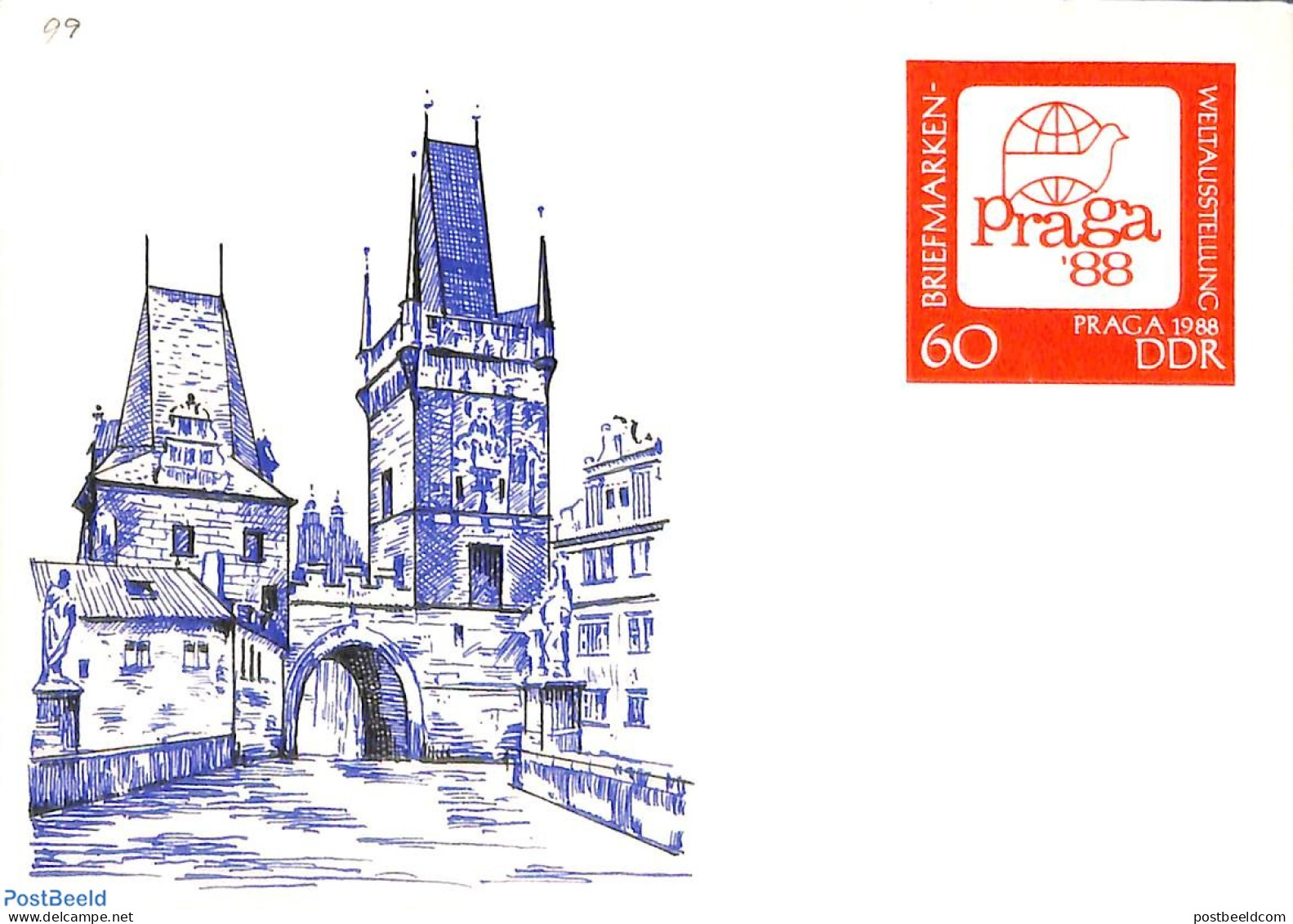 Germany, DDR 1988 Postcard 60pf, Praga 88, Unused Postal Stationary, Philately - Covers & Documents