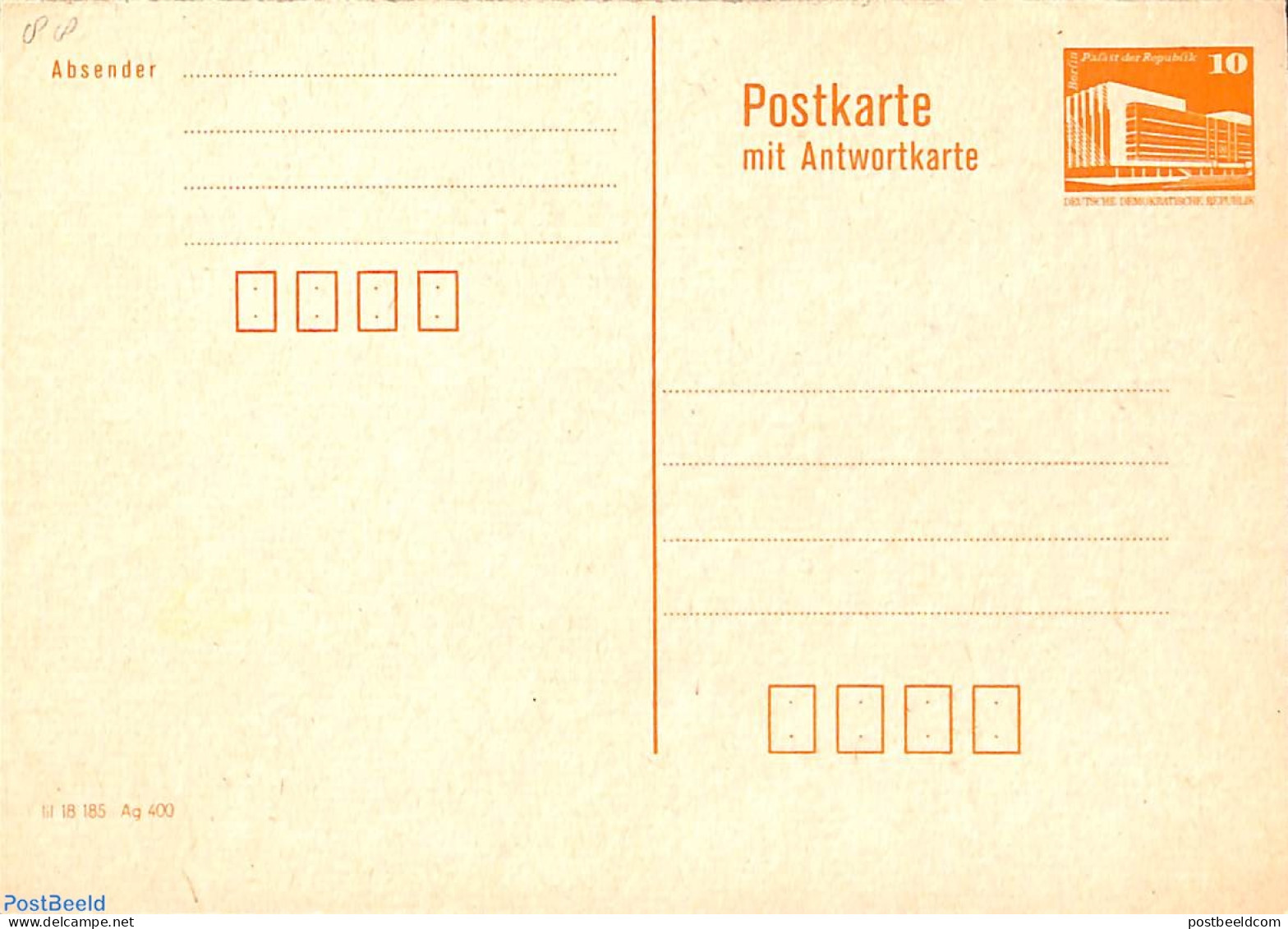 Germany, DDR 1986 Reply Paid Postcard 10/10pf, Unused Postal Stationary - Lettres & Documents