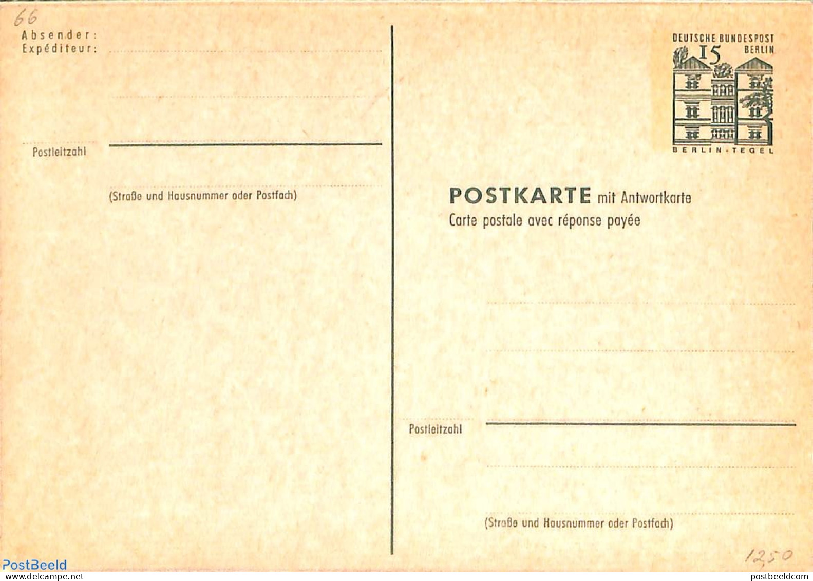 Germany, Berlin 1965 Reply Paid Postcard 15/15pf, Unused Postal Stationary - Brieven En Documenten