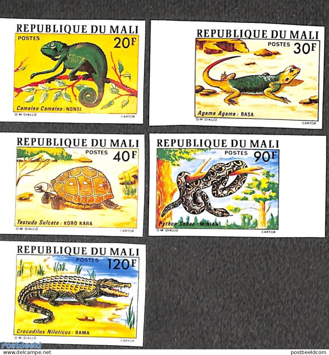 Mali 1976 Reptiles 5v, Imperforated, Mint NH, Nature - Reptiles - Snakes - Turtles - Malí (1959-...)