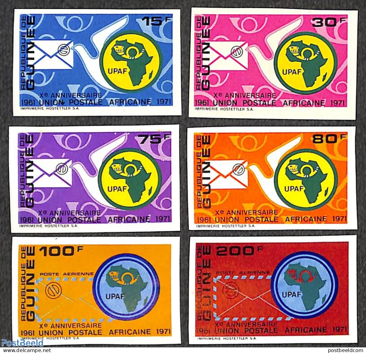 Guinea, Republic 1972 African Postal Union 6v, Imperforated, Mint NH, Various - Post - Maps - Poste