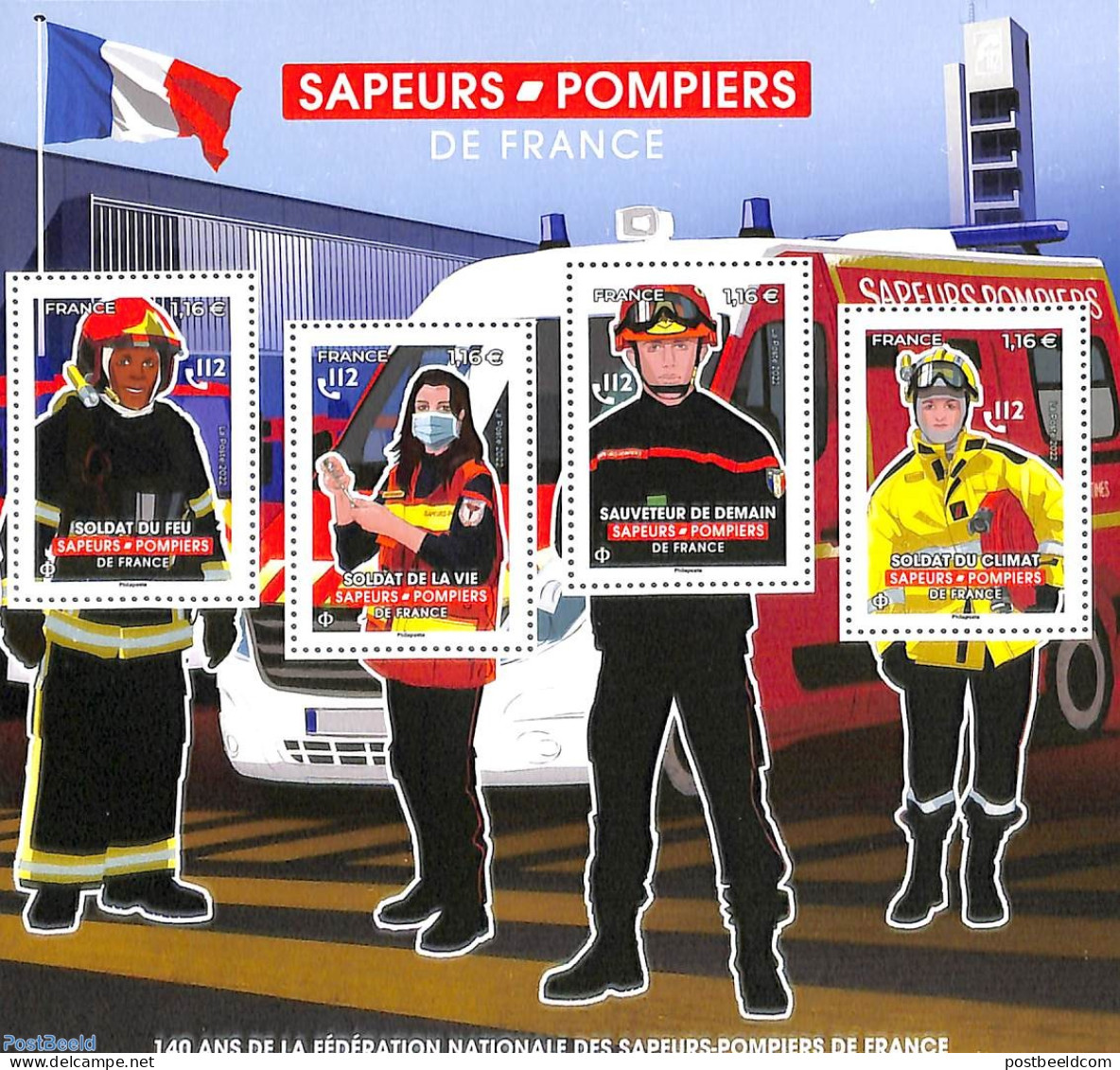 France 2022 Fire Service 4v M/s, Mint NH, Transport - Fire Fighters & Prevention - Nuovi